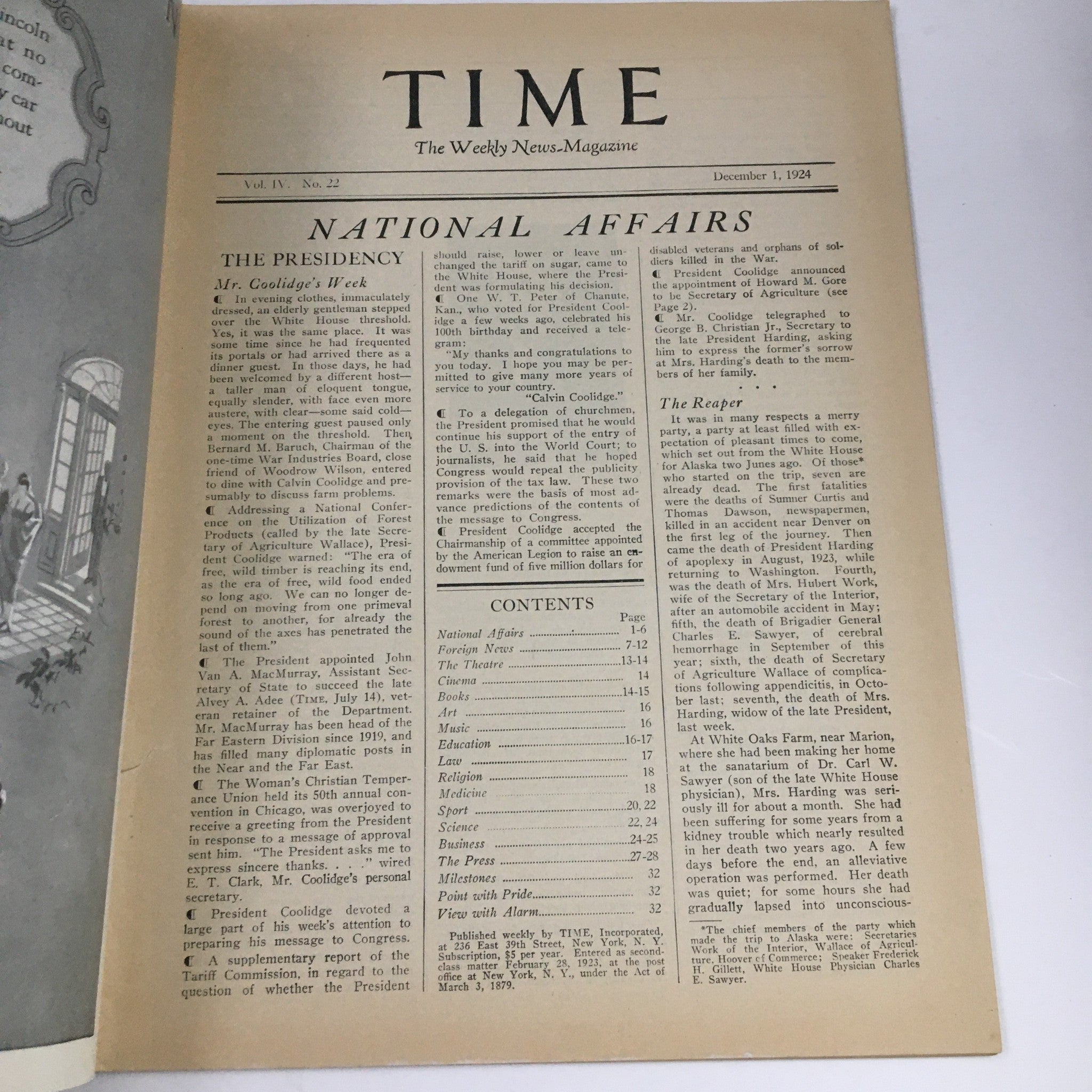 VTG Time Magazine December 1 1924 Vol IV No. 22 Chauncey Mitchell Depew