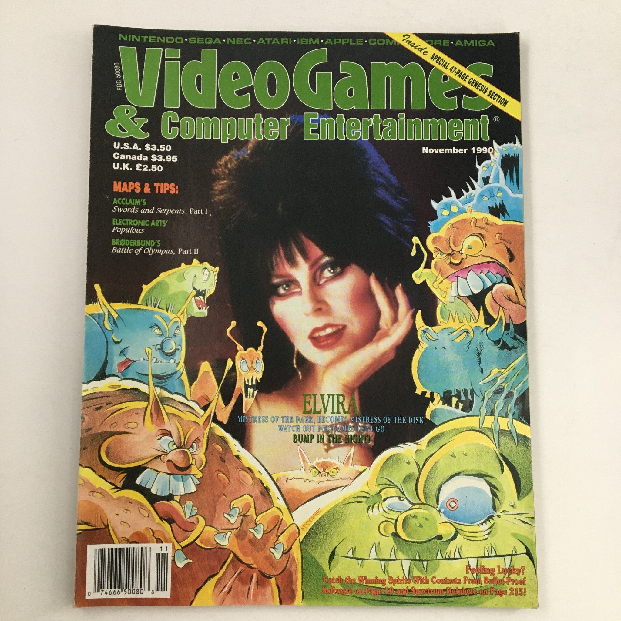 Video Games & Computer Ent. Magazine November 1990 Mistress Elvira, No Label VG