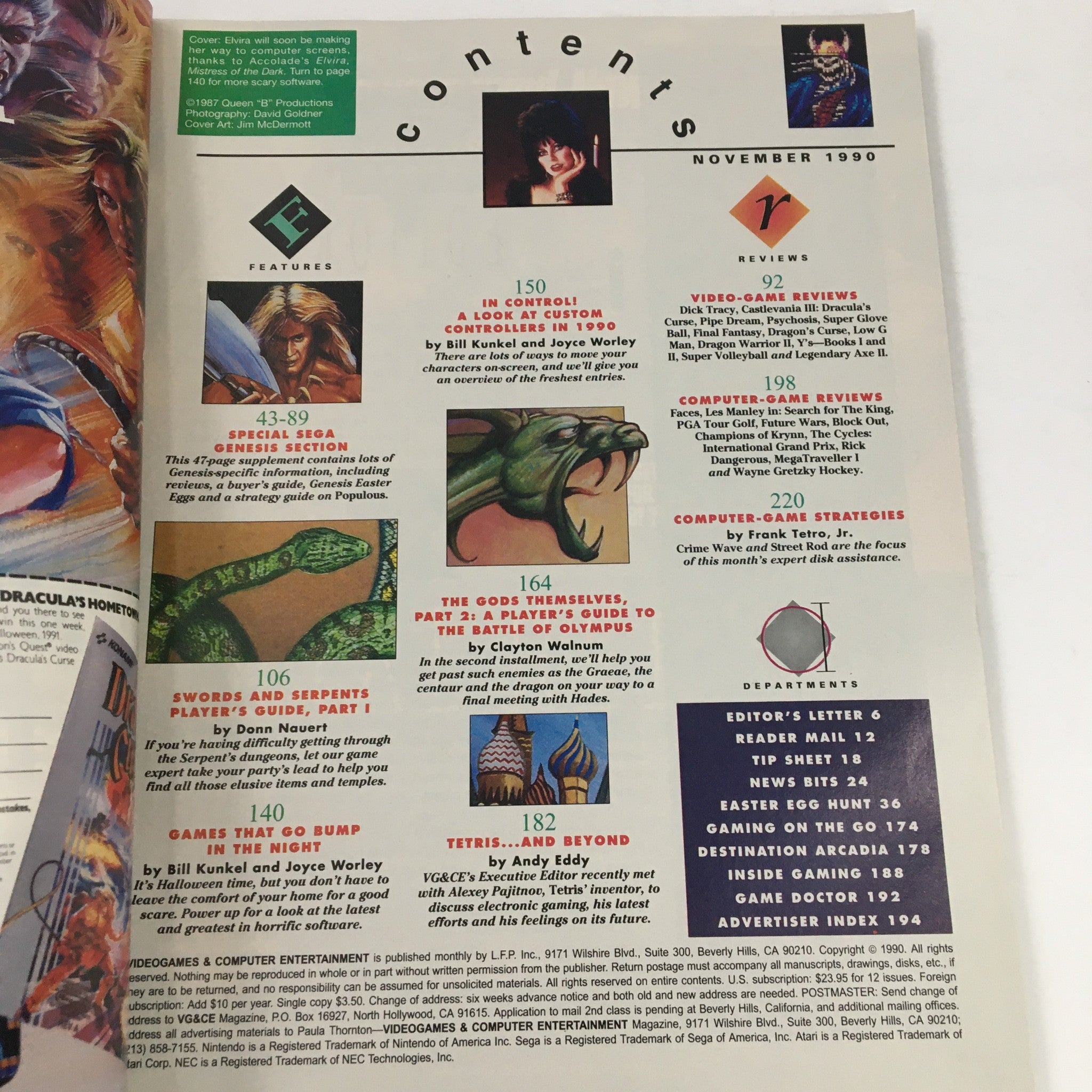 Video Games & Computer Ent. Magazine November 1990 Mistress Elvira, No Label VG