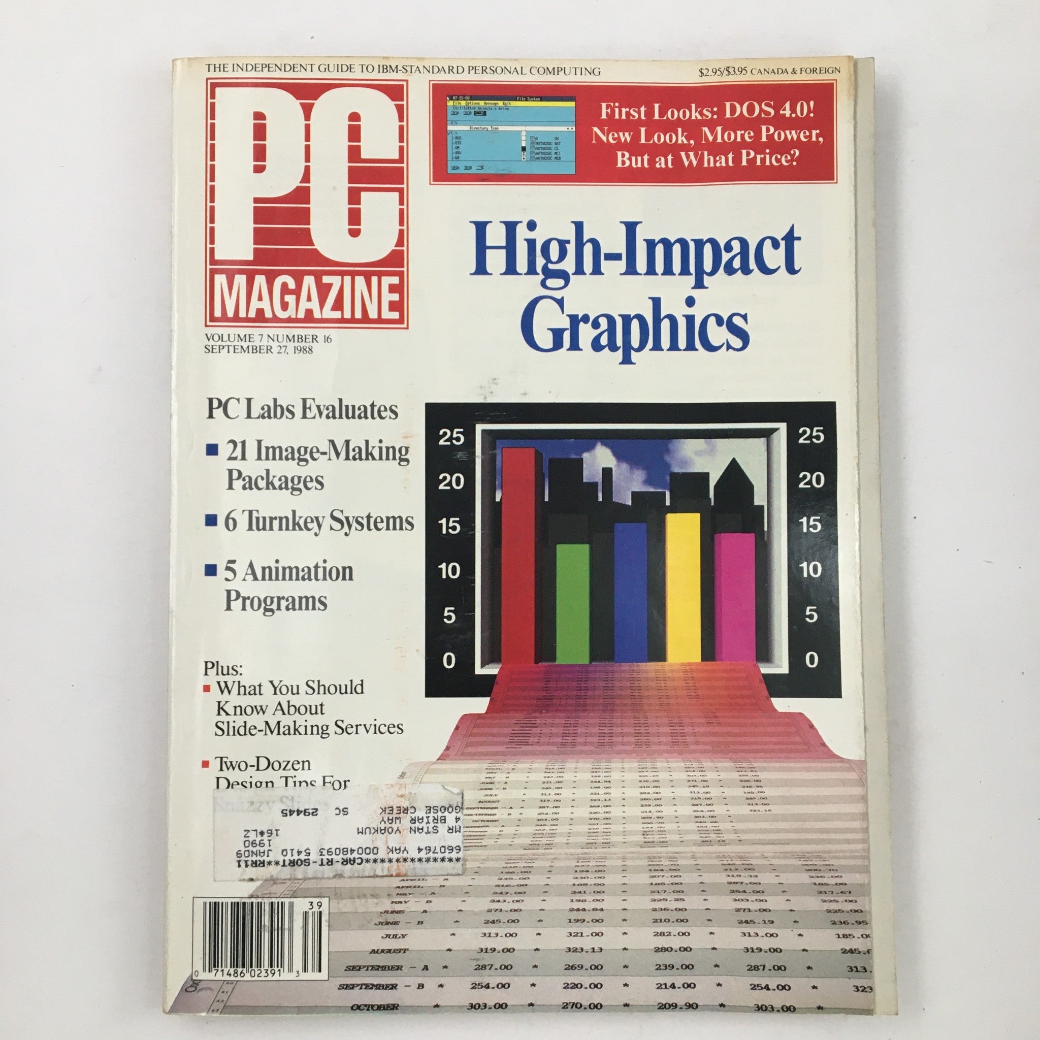 PC Magazine Vol 7 #16 September 27 1988 High-Impact Graphics & DOS 4.0 1st Look