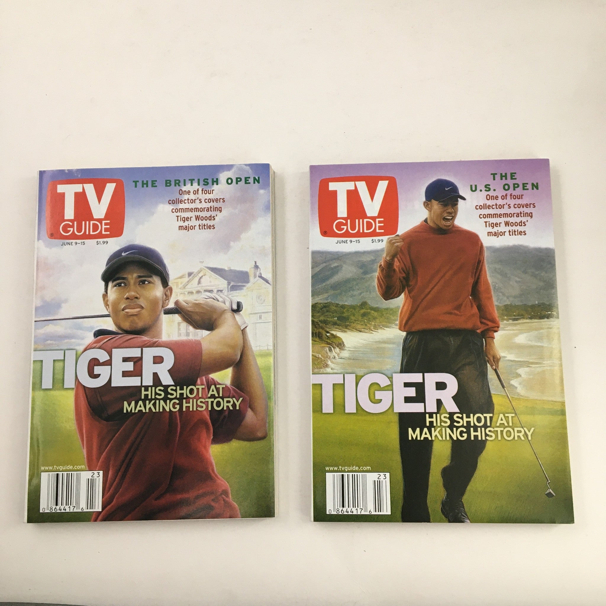 Lot of 2 TV Guide Magazine June 9 2001 Tiger Woods Making History. No Label VG