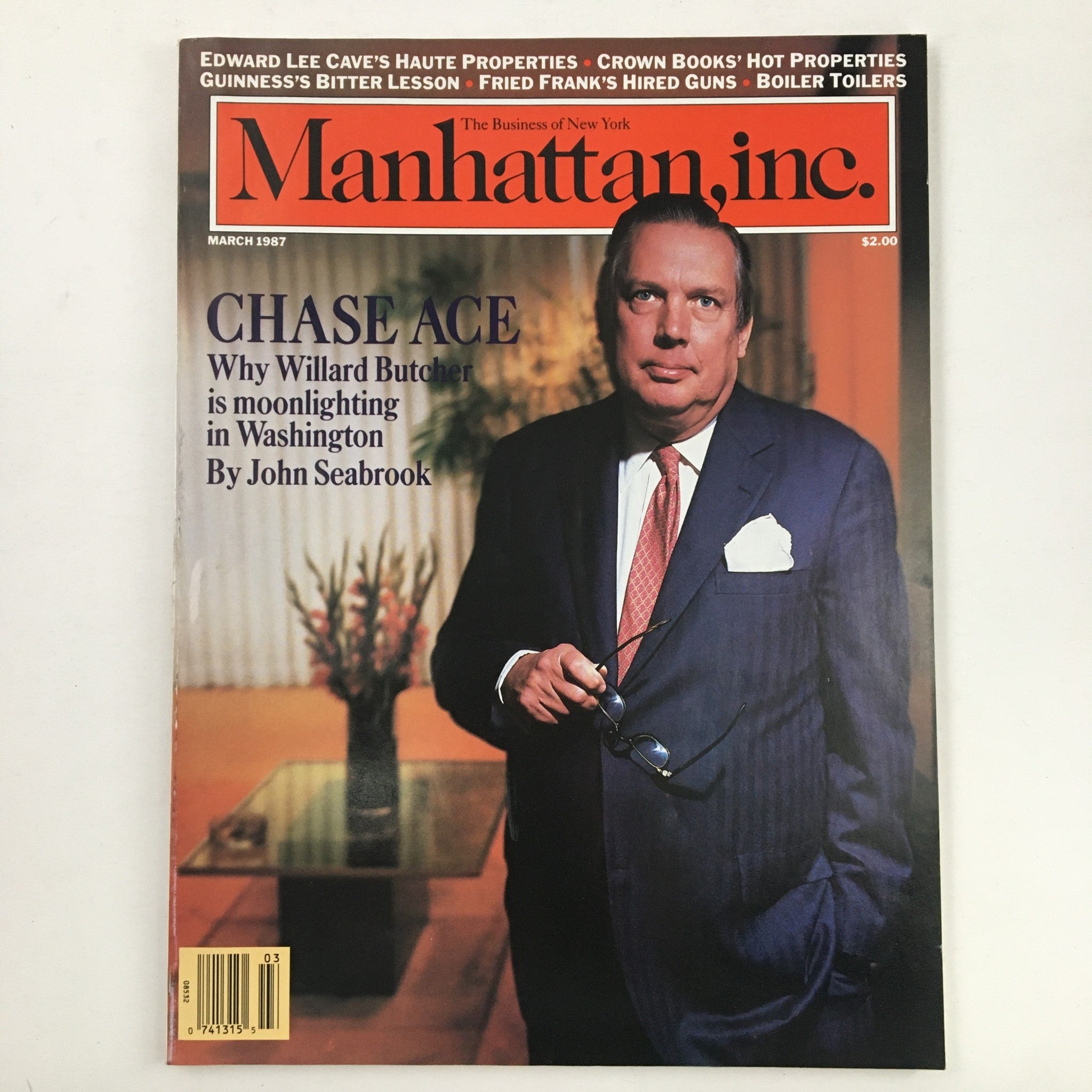 Manhattan Inc. Magazine March 1987 Chase Ace Willard Butcher, No Label VG