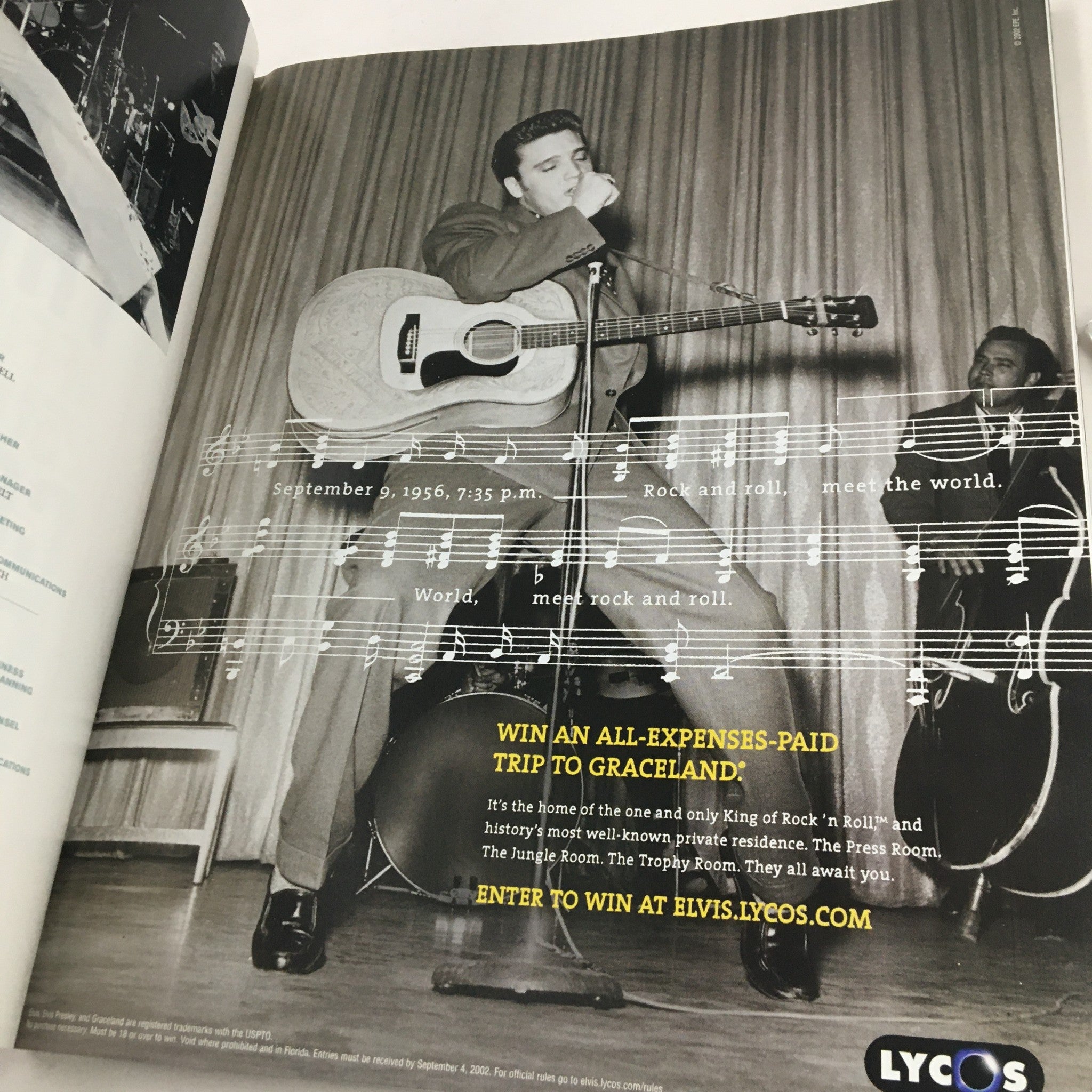 Promotional page from Elvis Presley Then & Now Official Graceland 25th Anniversary Collector's Edition highlighting a contest for a trip to Graceland.