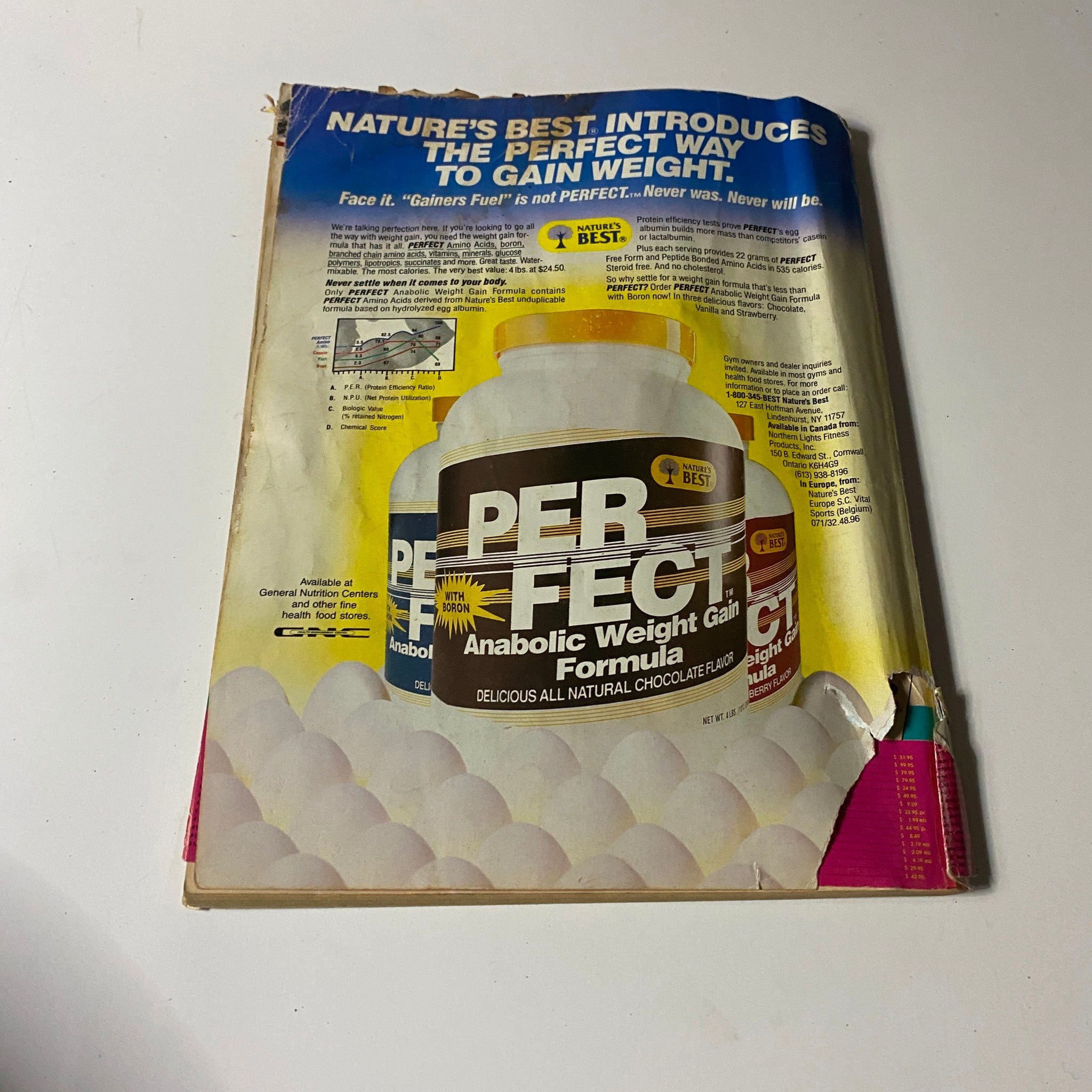 Back cover advertisement from Muscle & Fitness Magazine September 1989 for Nature's Best Anabolic Weight Gain Formula.