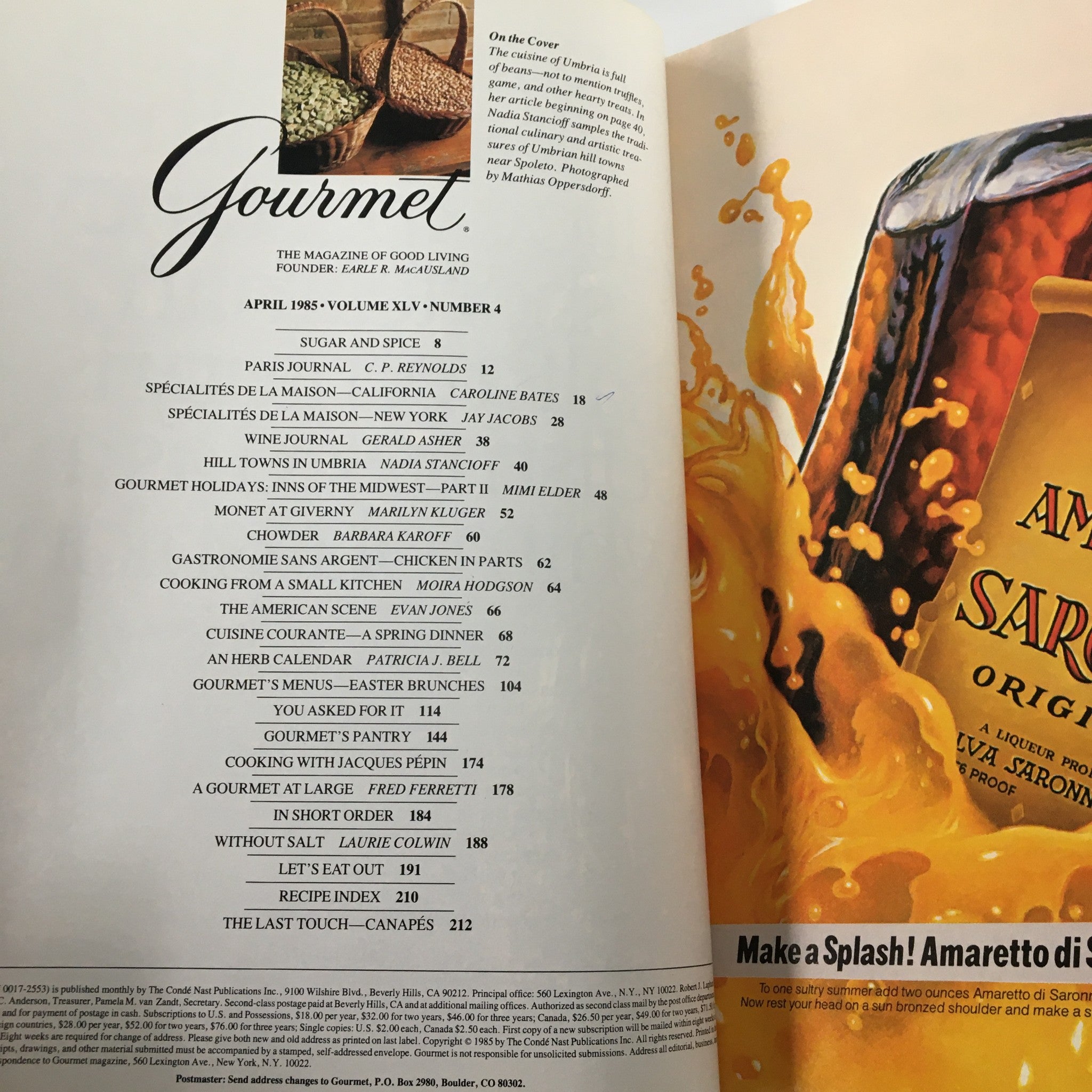 VTG Gourmet Magazine April 1985 The Cuisine of Umbria is Full of Beans No Label