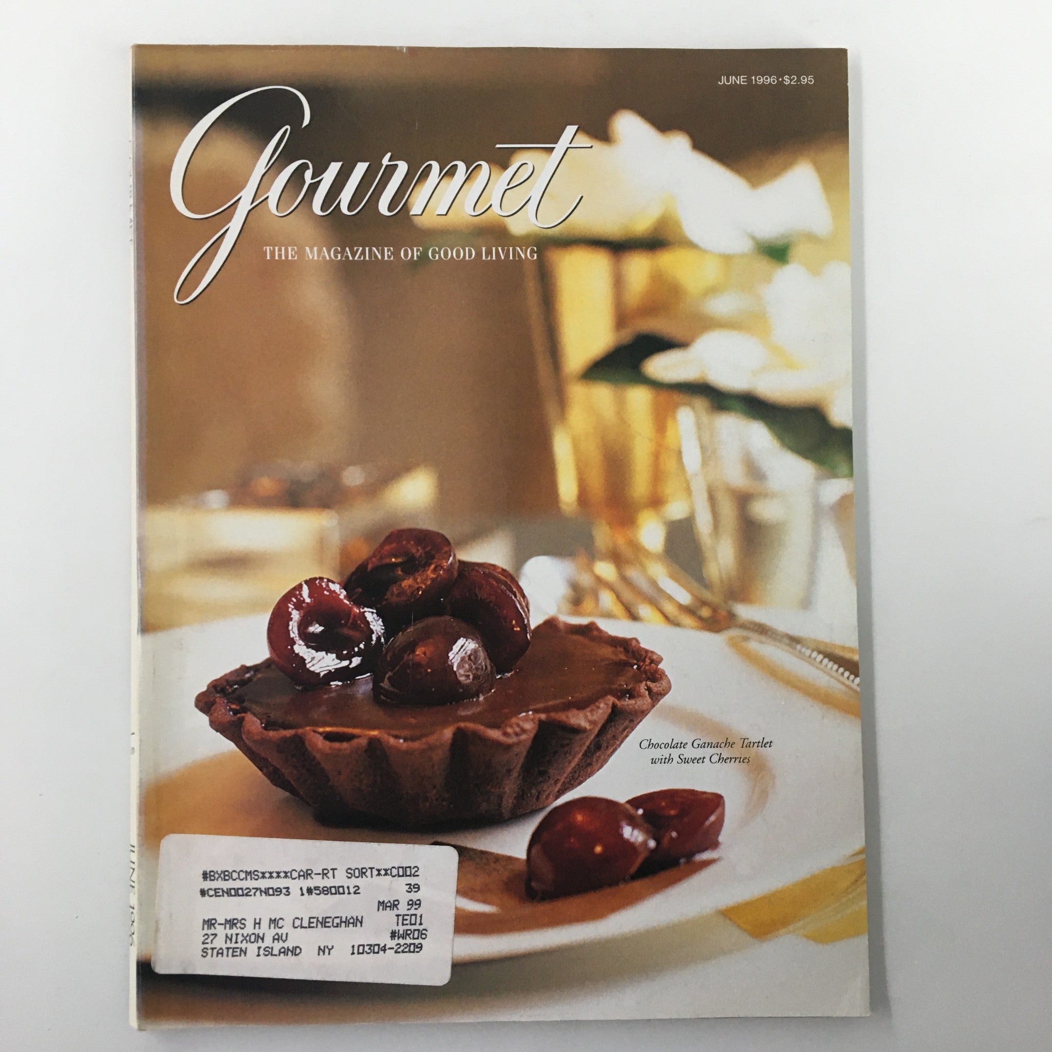 Gourmet Magazine June 1996 Chocolate Ganache Tarlet with Sweet Cherries