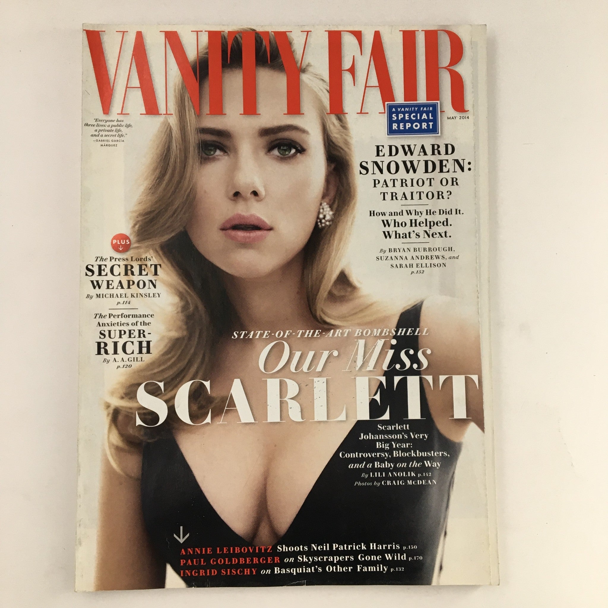 Vanity Fair Magazine May 2014 Bombshell Scarlett Johansson, No Label VG