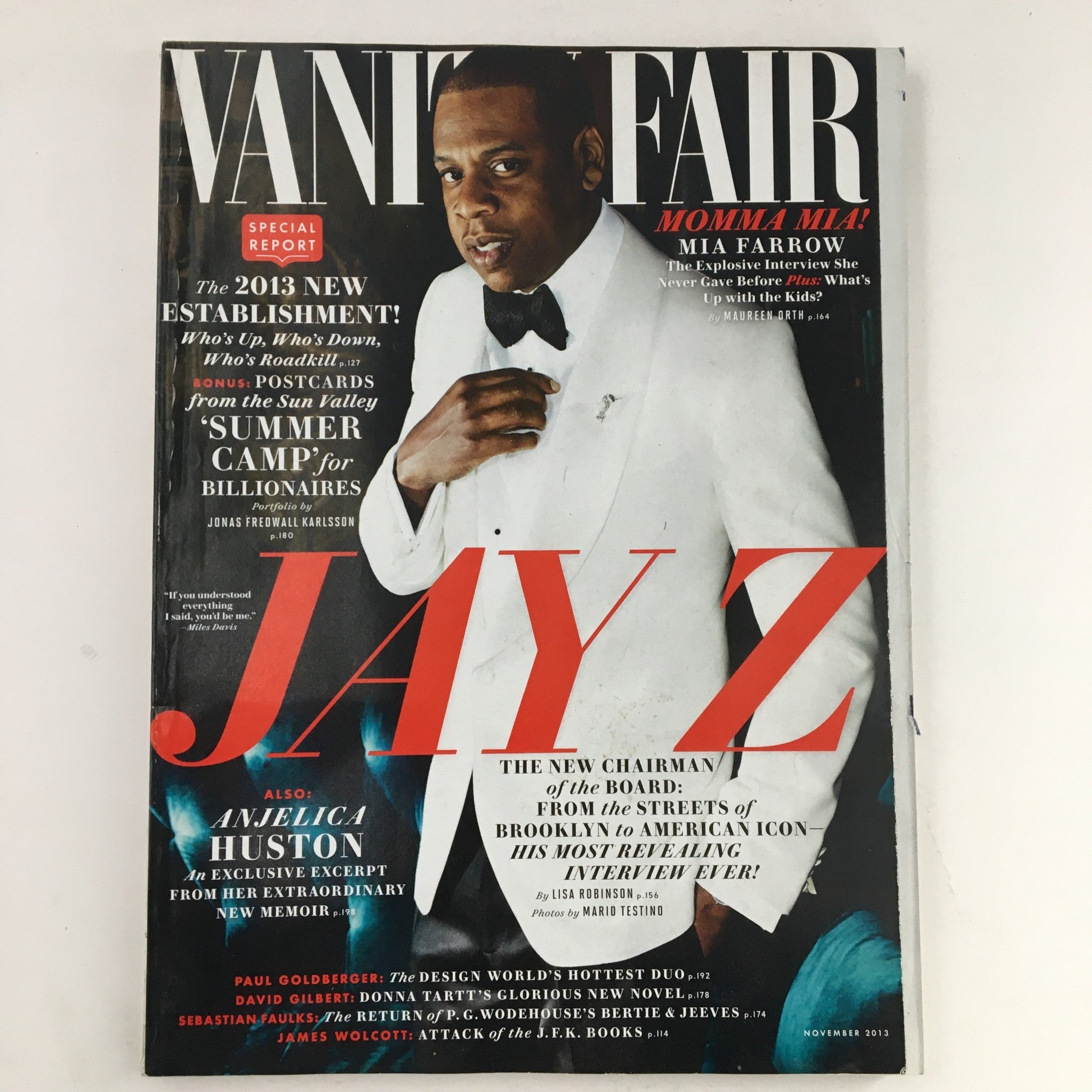 Vanity Fair Magazine November 2013 Rapper Jay Z & Anjelica Houston, No Label