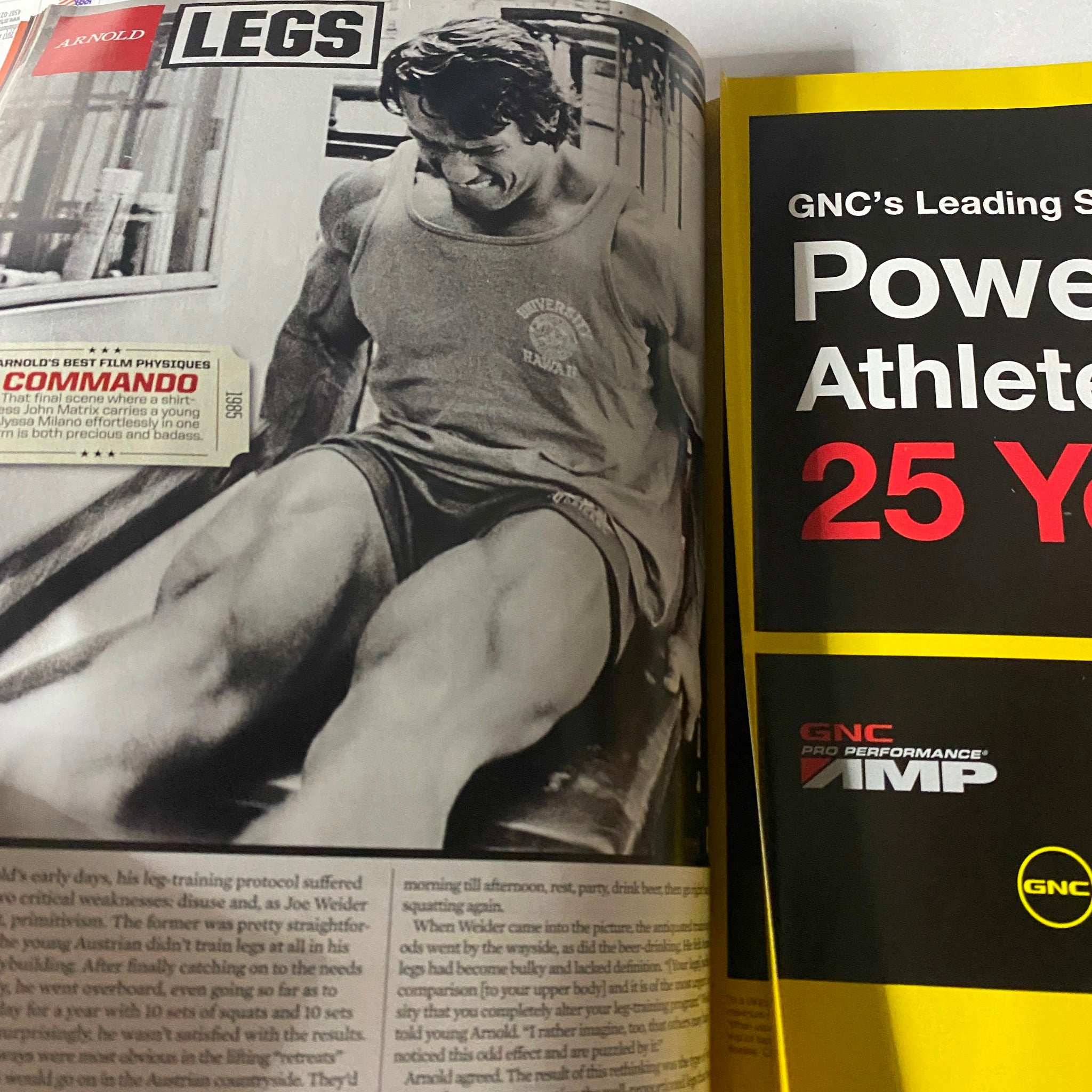 Interior pages of Muscle & Fitness Magazine February 2013 showcasing a fitness routine, with a focus on leg workouts.