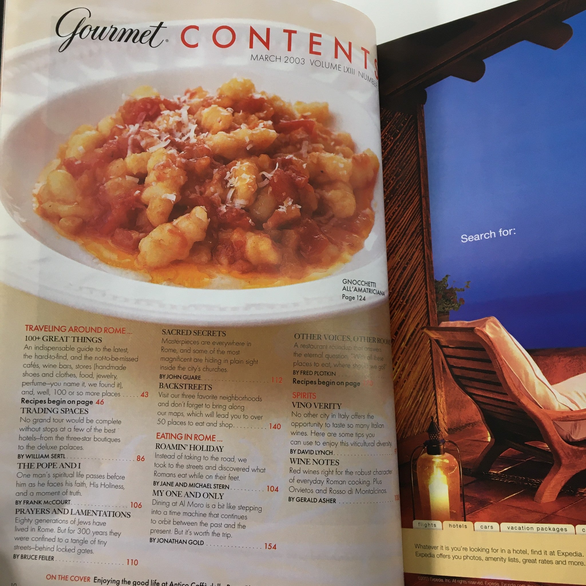 Gourmet Magazine March 2003 Good Life at Anticco Cafe in Rome No Label