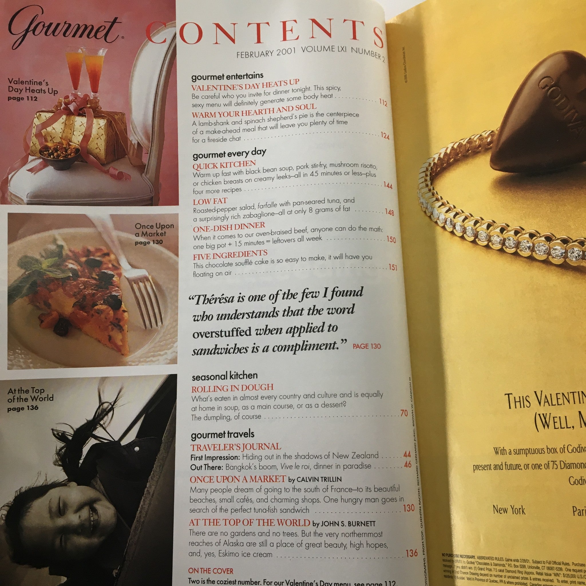 Gourmet Magazine February 2001 The Taste of Romance for Valentine's Day No Label