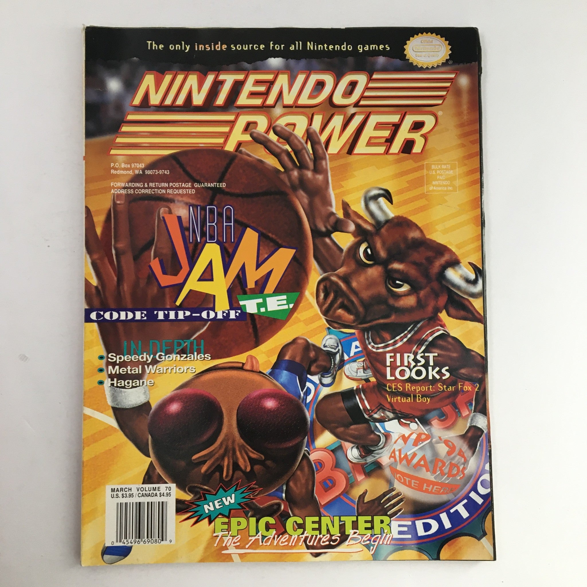 Nintendo Power Magazine March 1995 Vol 70 NBA Jam T.E. & Epic Center Adventure