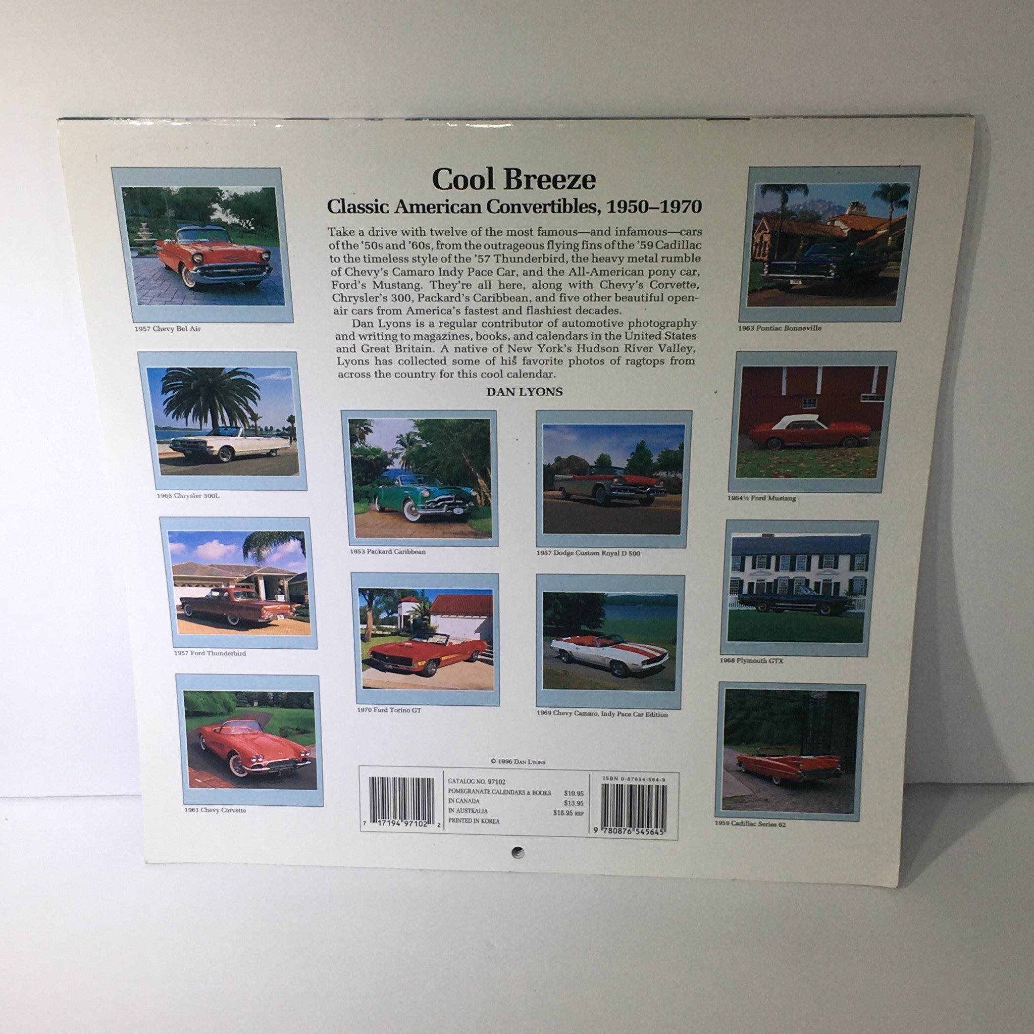 VTG 1997 Cool Breeze Classic American Convertibles 1950-1957 Dan Lyons Calendar