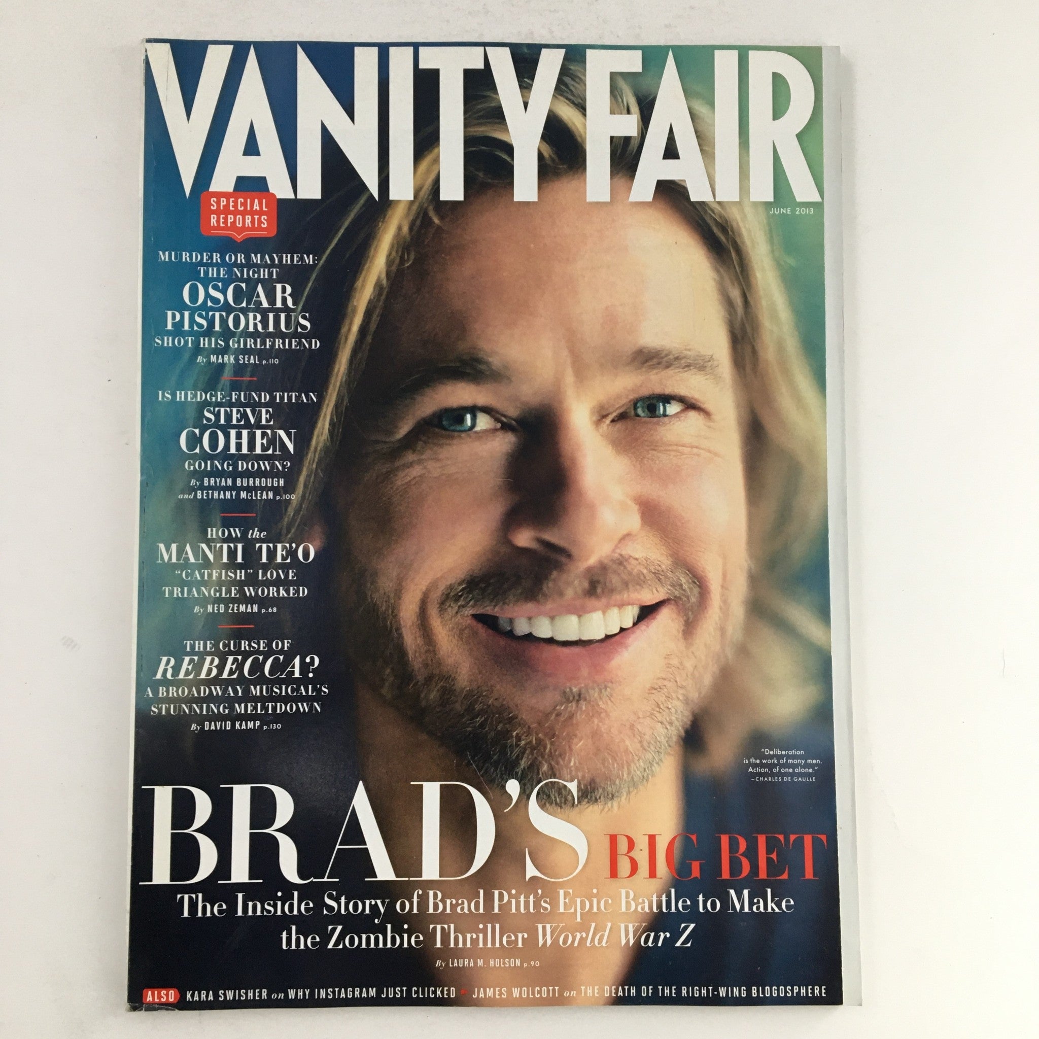 Vanity Fair Magazine June 2013 Brad Pitt & Steve Cohen Feature, No Label VG