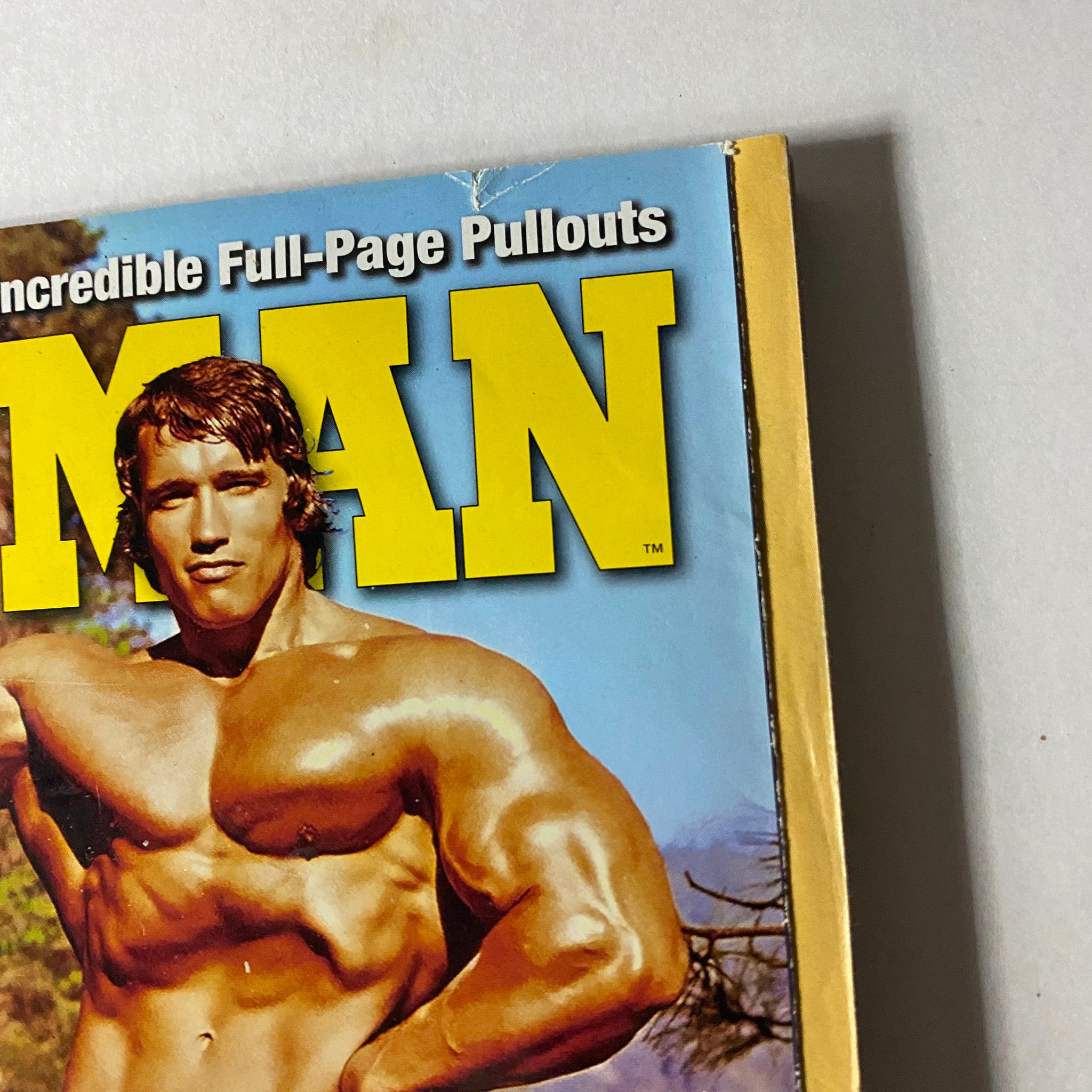 Close-up of Iron Man Magazine August 2007, displaying Arnold Schwarzenegger with an emphasis on full-page pullouts in bodybuilding.