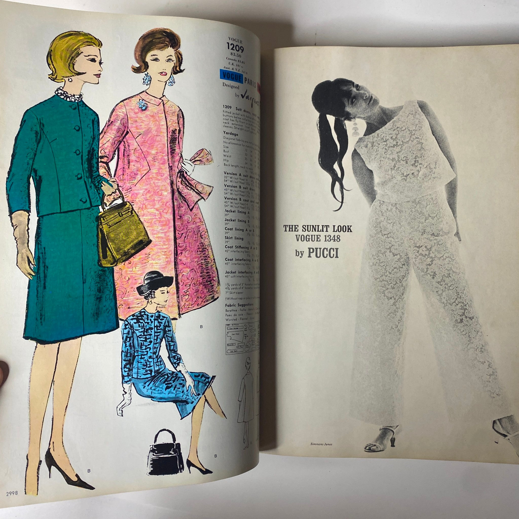 Vogue Patterns June 1964 Catalog interior featuring designs by Pucci, illustrating vibrant dresses and styles popular in mid-century fashion.