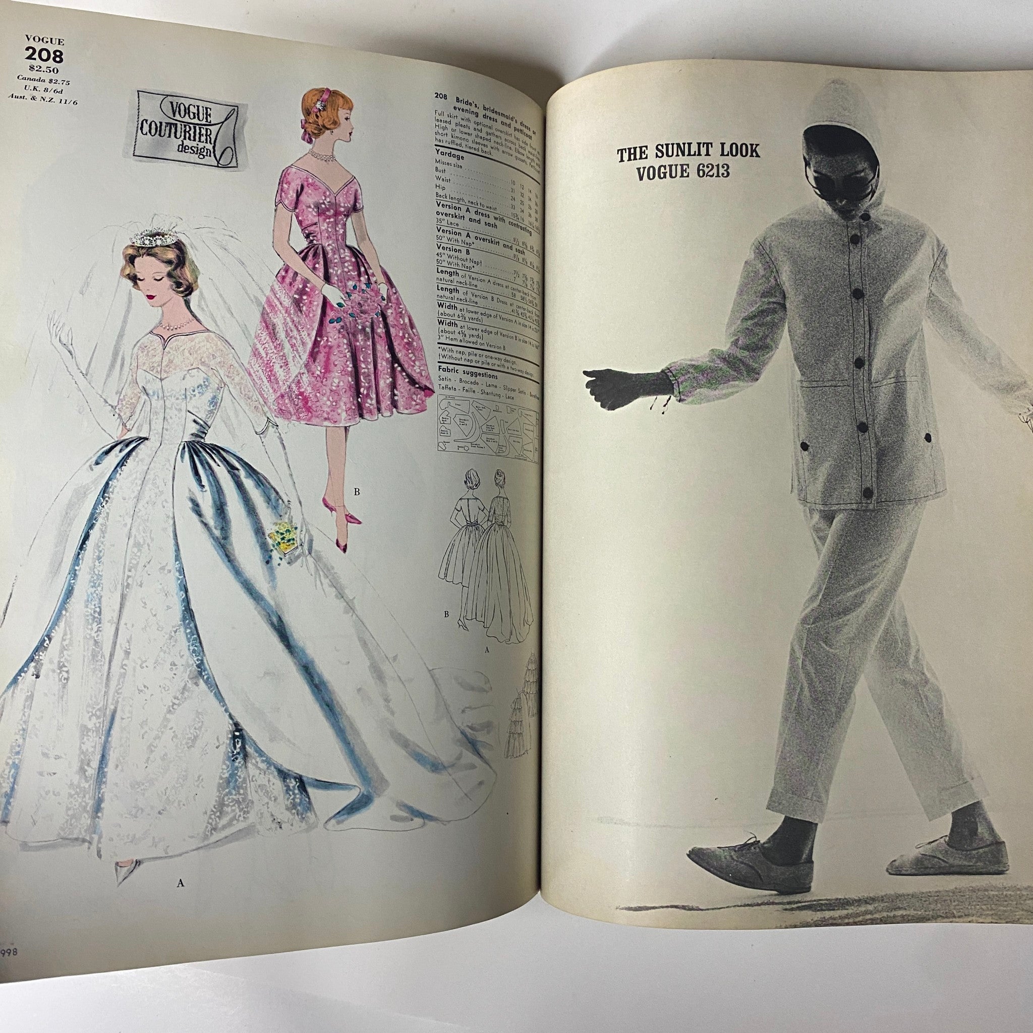 Another interior page from the Vogue Patterns June 1964 Catalog displaying wedding gown and couture designs, reflecting timeless elegance in 1960s fashion.