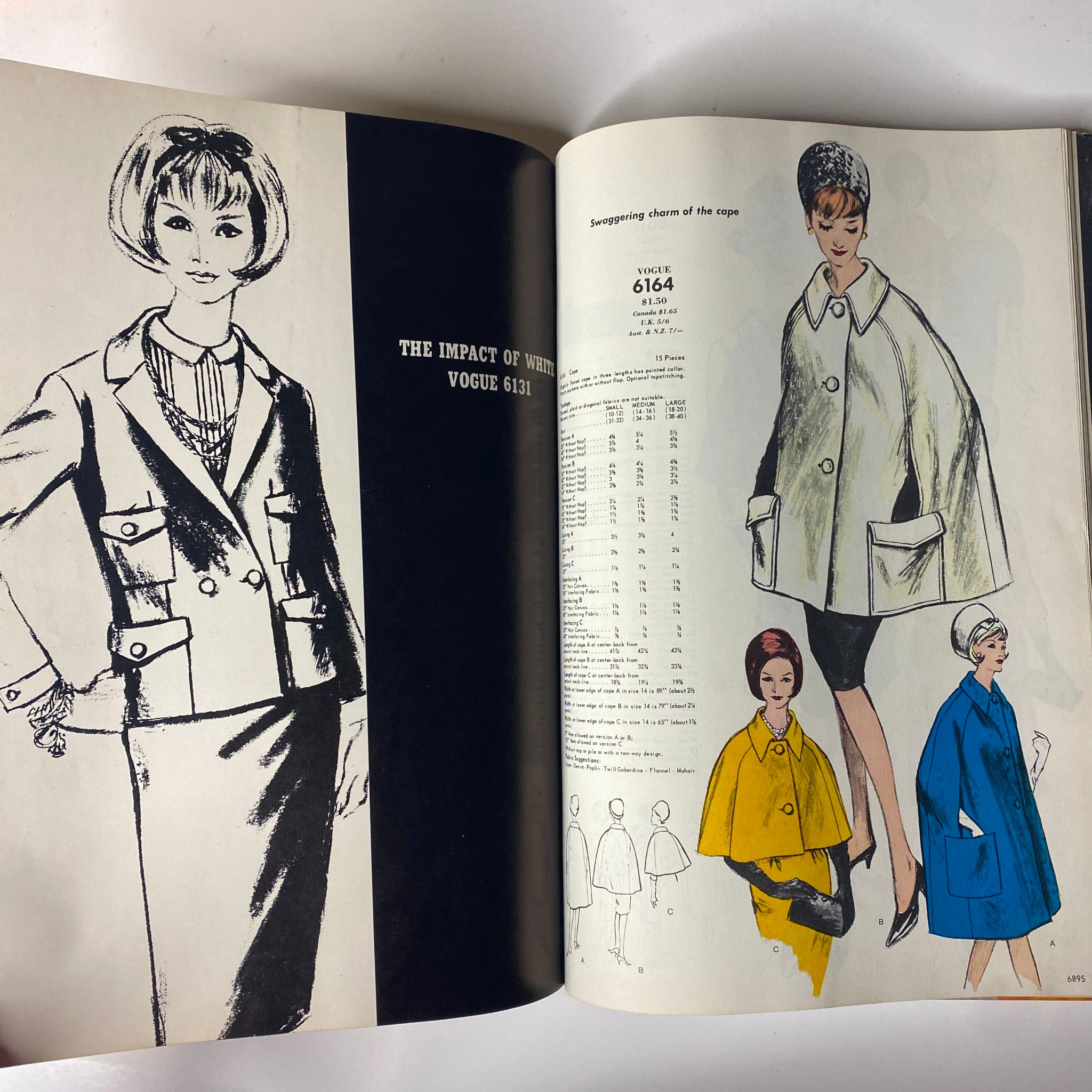 Vogue Patterns June 1964 Catalog featuring stylish designs including cape pattern 6164 and sophisticated coat illustrations. Emphasizes the iconic styling of mid-century fashion.