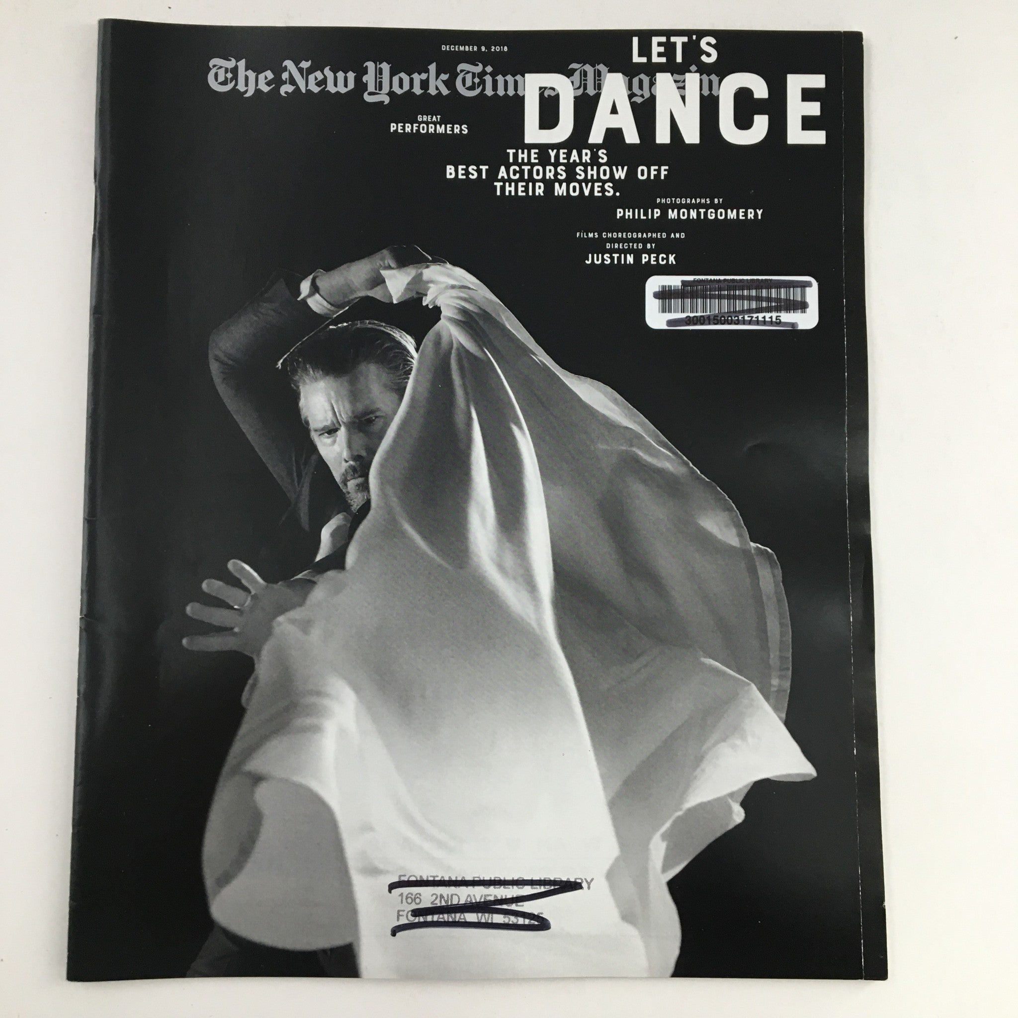 Cover of The New York Times Magazine December 9, 2018, featuring a striking image of a dancer, embodying the theme 'Best Actors Show Off Their Moves' with a caption that invites readers to explore the connection between performance and artistry.
