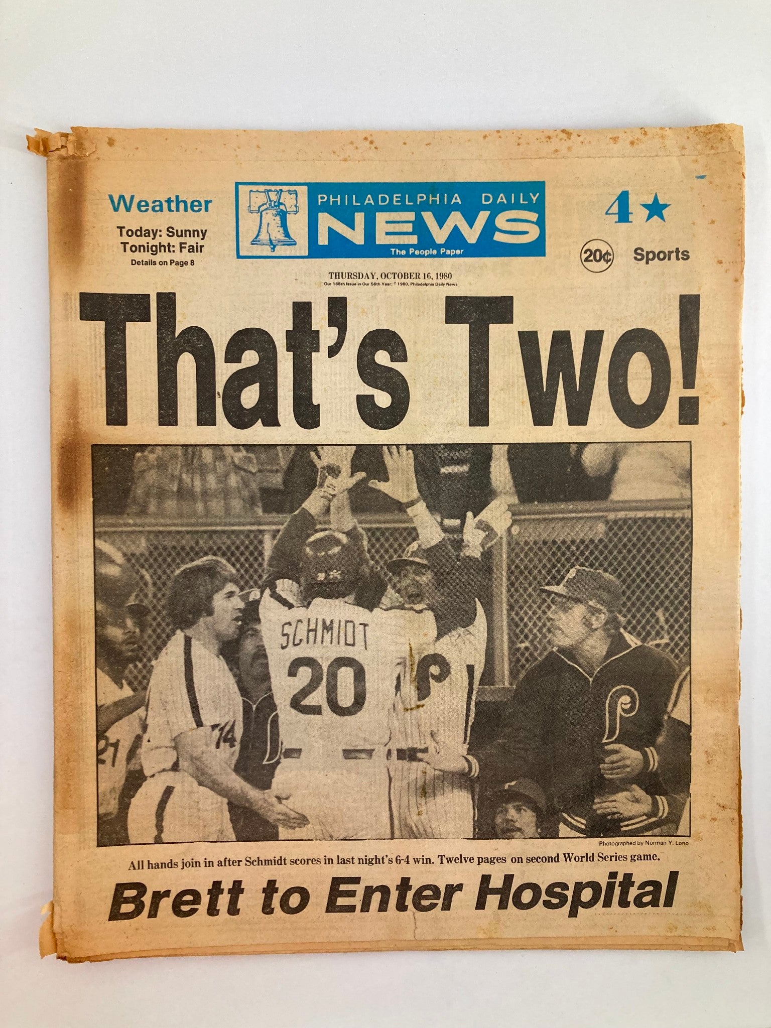 Philadelphia Daily News Tabloid October 16 1980 Mike Schmidt & George Brett