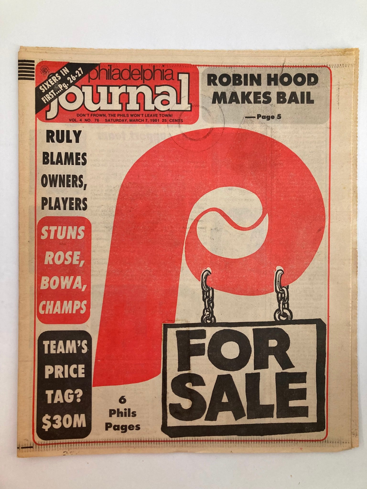 Philadelphia Journal Tabloid March 7 1981 Phillies for Sale & Ruly Blames Owners