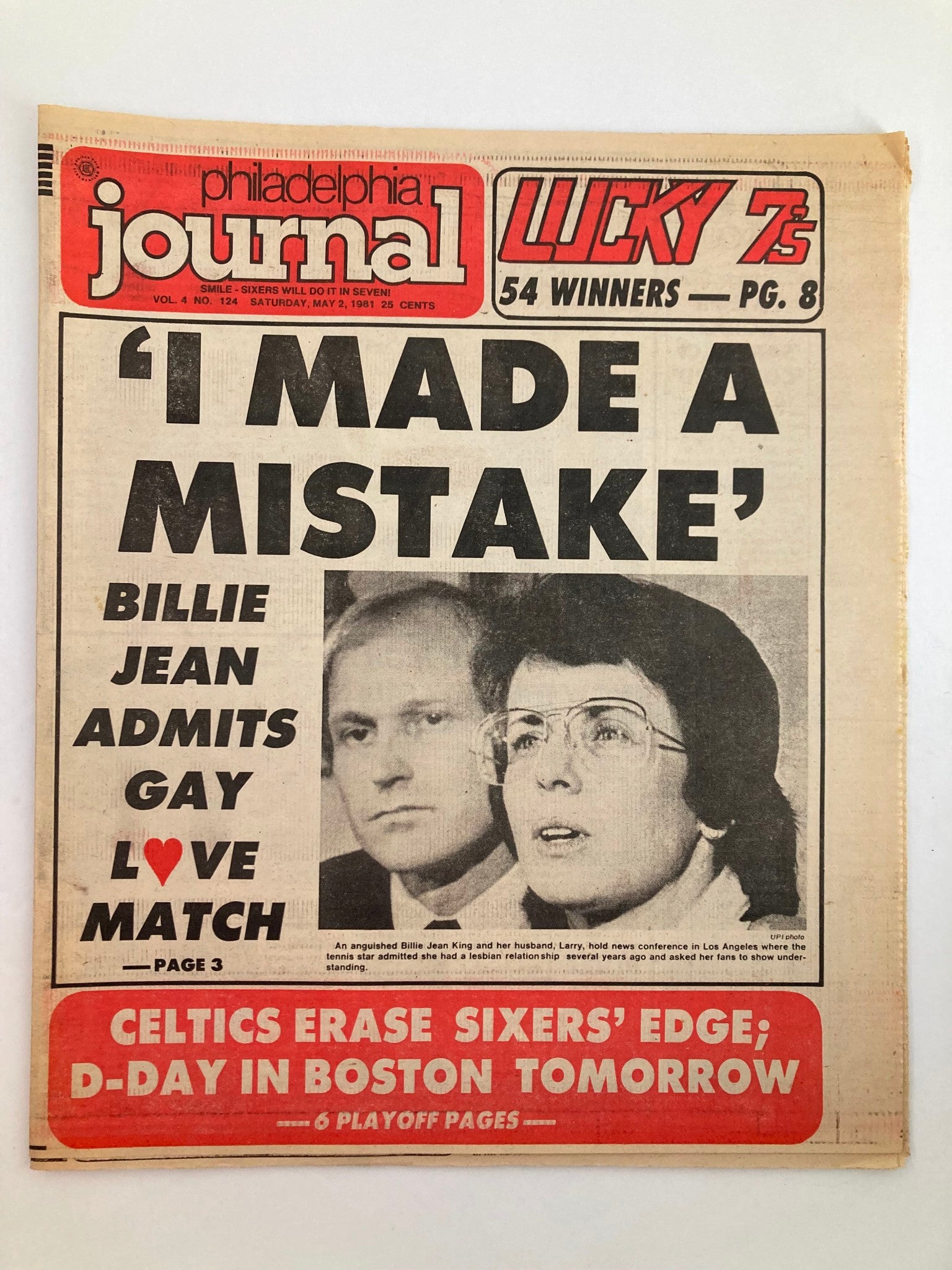 Philadelphia Journal Tabloid May 2 1981 Vol 4 #124 Billie Jean King, Larry King