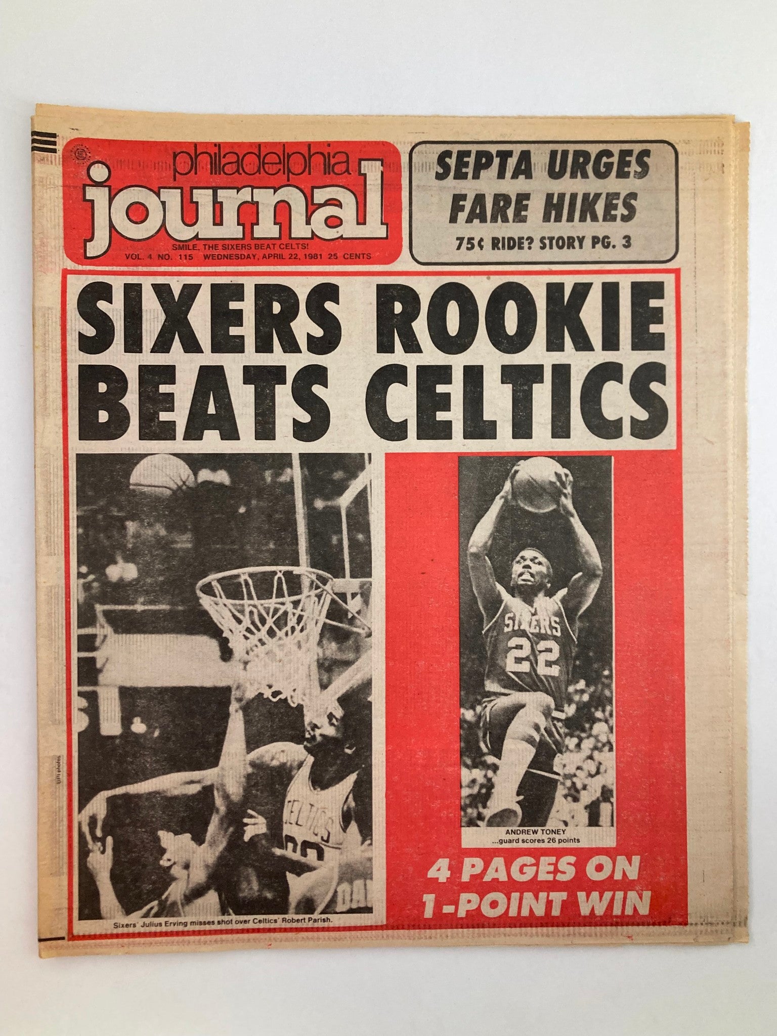Philadelphia Journal Tabloid April 22 1981 Vol 4 #115 Julius Erving Andrew Toney