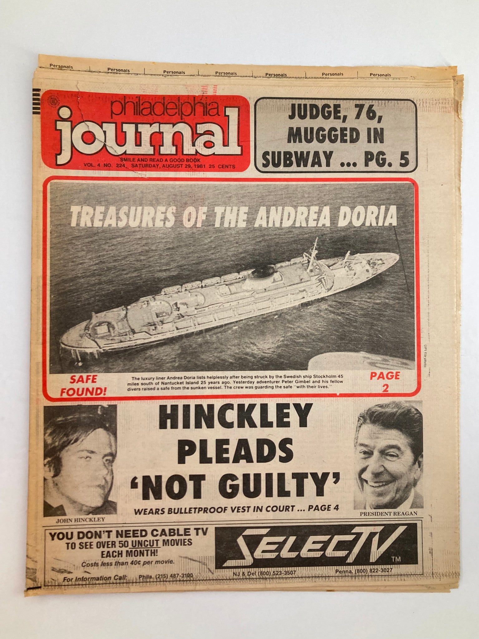 Philadelphia Journal Tabloid August 29 1981 Vol 4 #224 Ronald Reagan & Hinckley