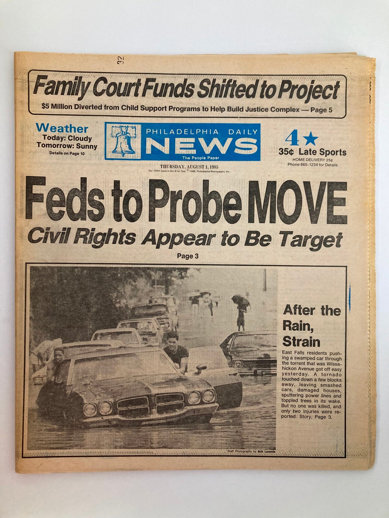 Philadelphia Daily News Tabloid August 1 1985 Feds to Prove Move Civil Rights