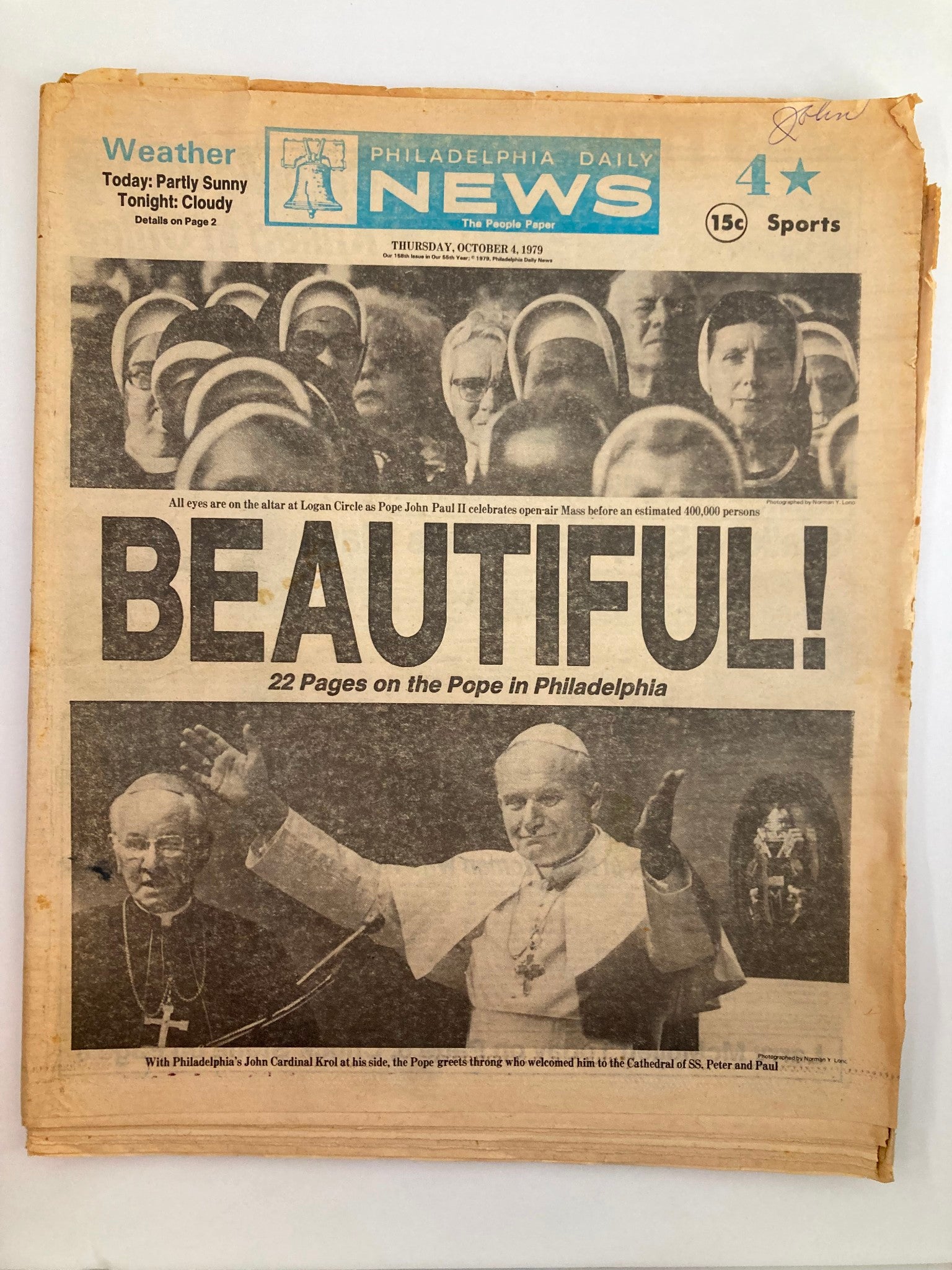 Philadelphia Daily News Tabloid October 4 1979 John Krol & Pope John Paul II