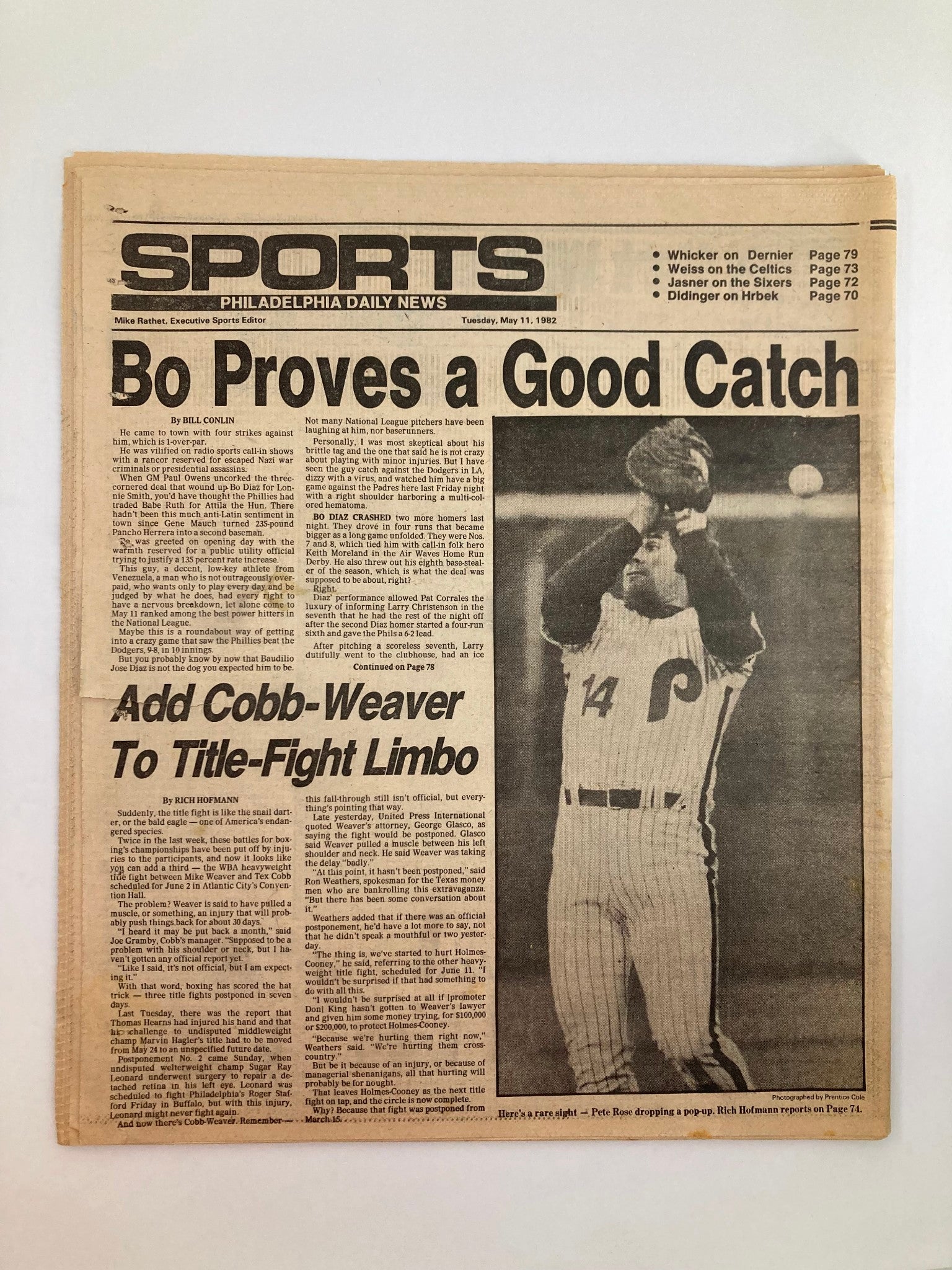 Philadelphia Daily News Tabloid May 11 1982 MLB 76ers Catcher Bo Diaz