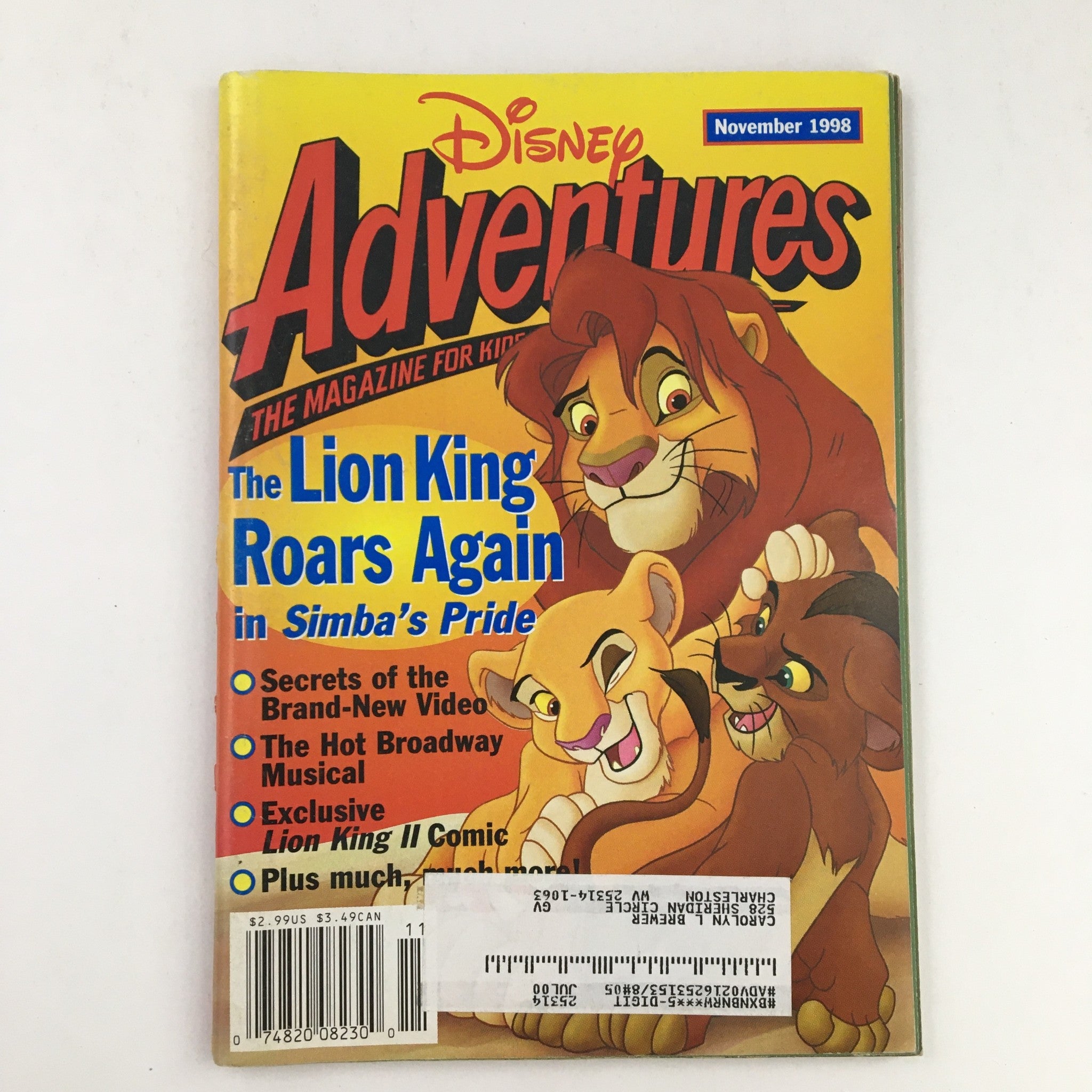 Disney Adventures Magazine November 1998 Lion King Roar's in Simba's Pride VG