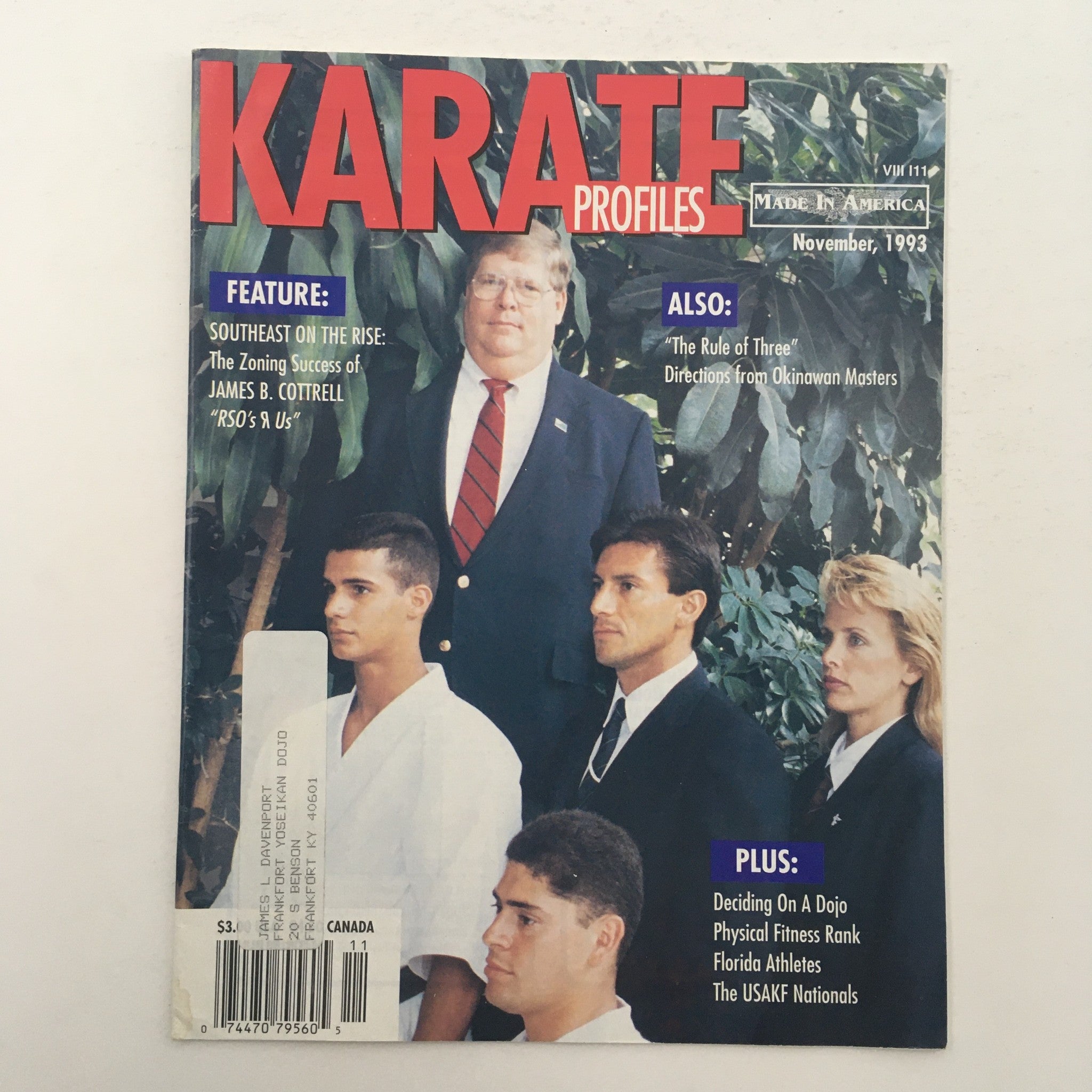 Karate Profiles Magazine November 1993 The Zoning Success of James B. Cottrell