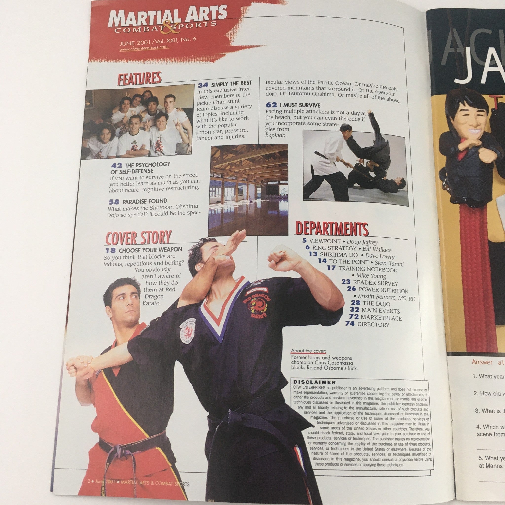 Martial Arts Combat Sports Magazine June 2001 Chris Casamassa, Roland Osborne VG