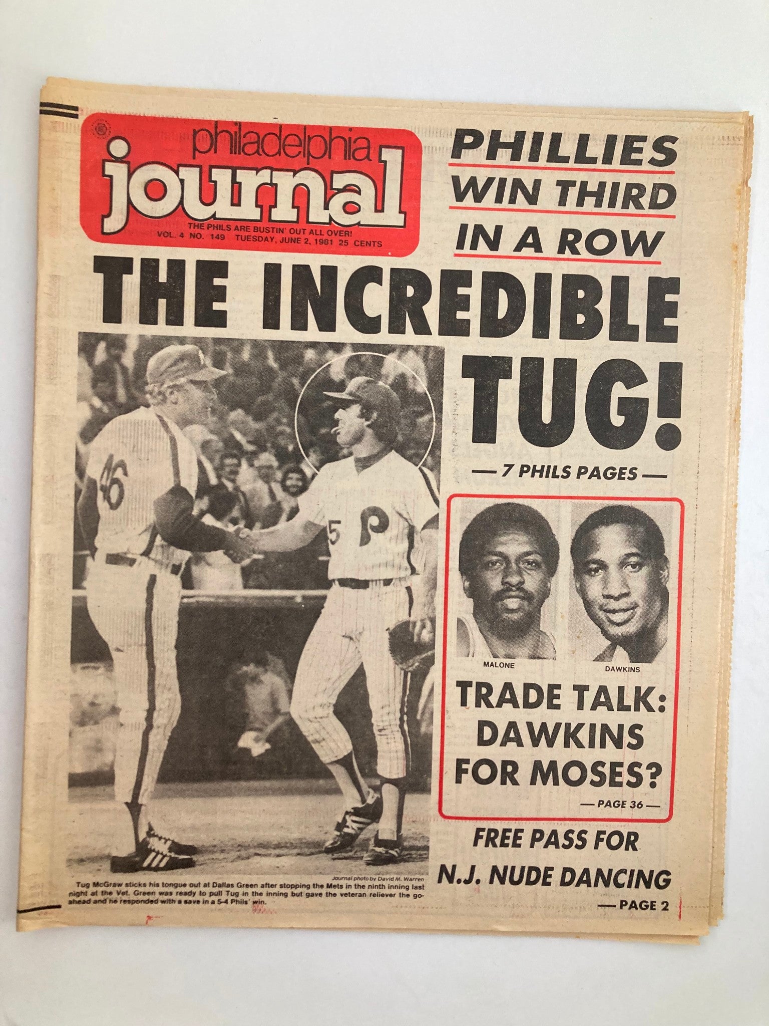 Philadelphia Journal Tabloid June 2 1981 Vol 4 #149 MLB Tug McGraw Dallas Green