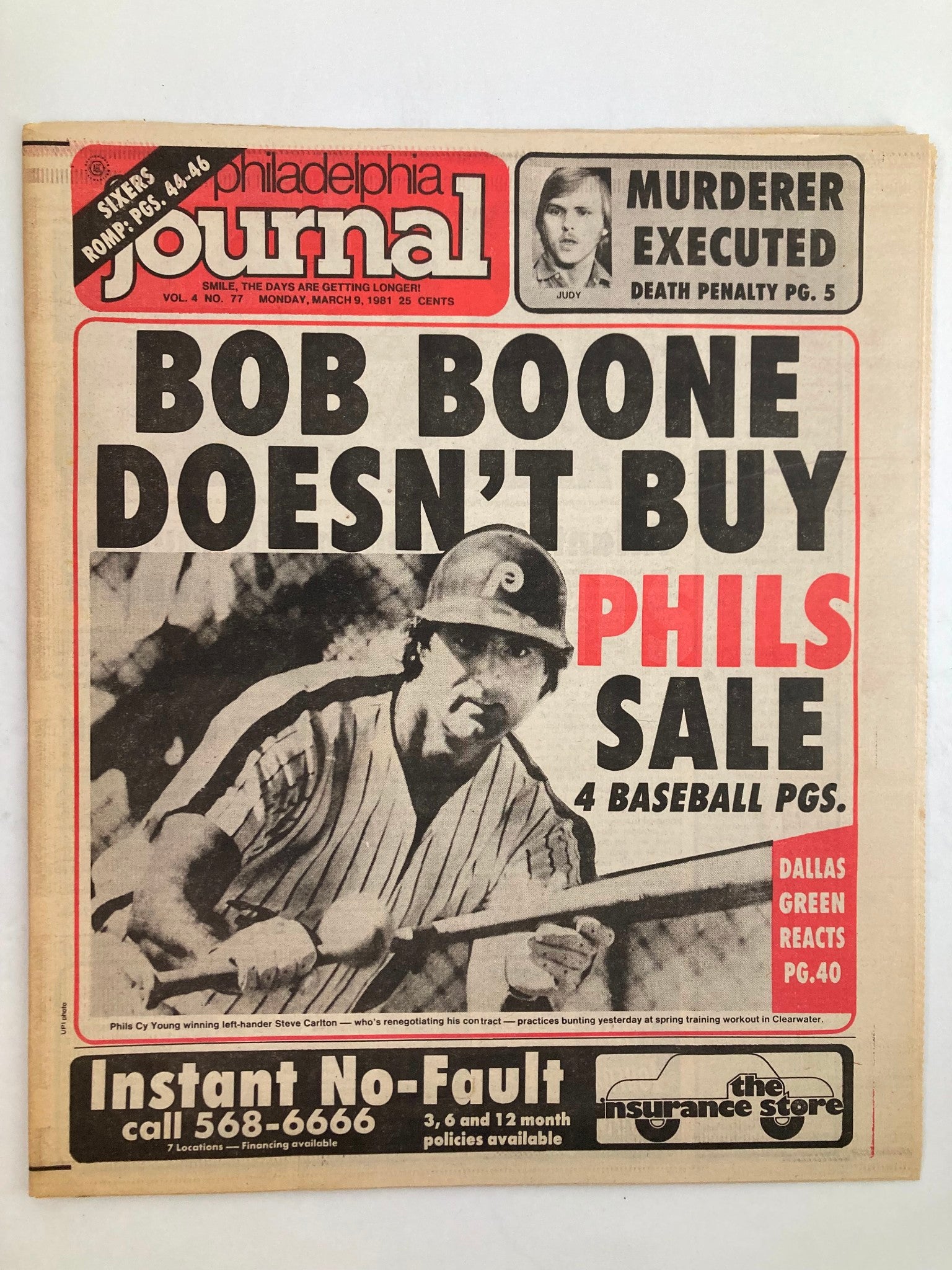 Philadelphia Journal Tabloid March 9 1981 Vol 4 #77 MLB Phillies Bob Boone