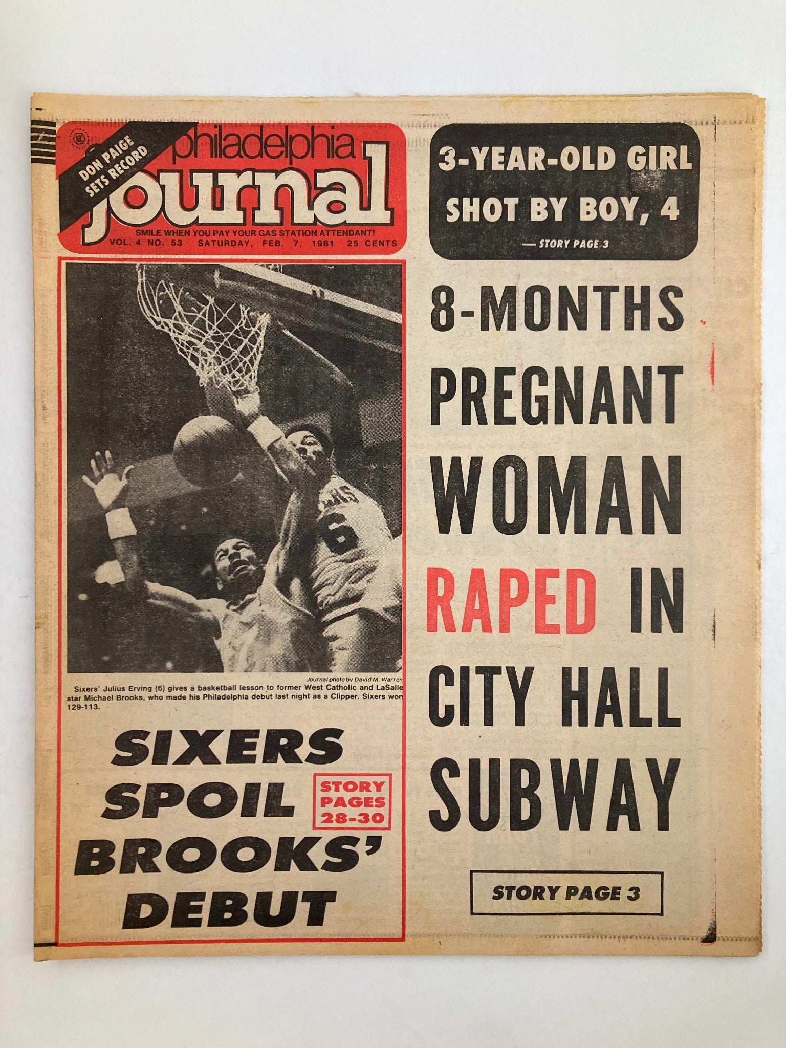 Philadelphia Journal Tabloid February 7 1981 Vol 4 #53 NBA Sixers' Julius Erving