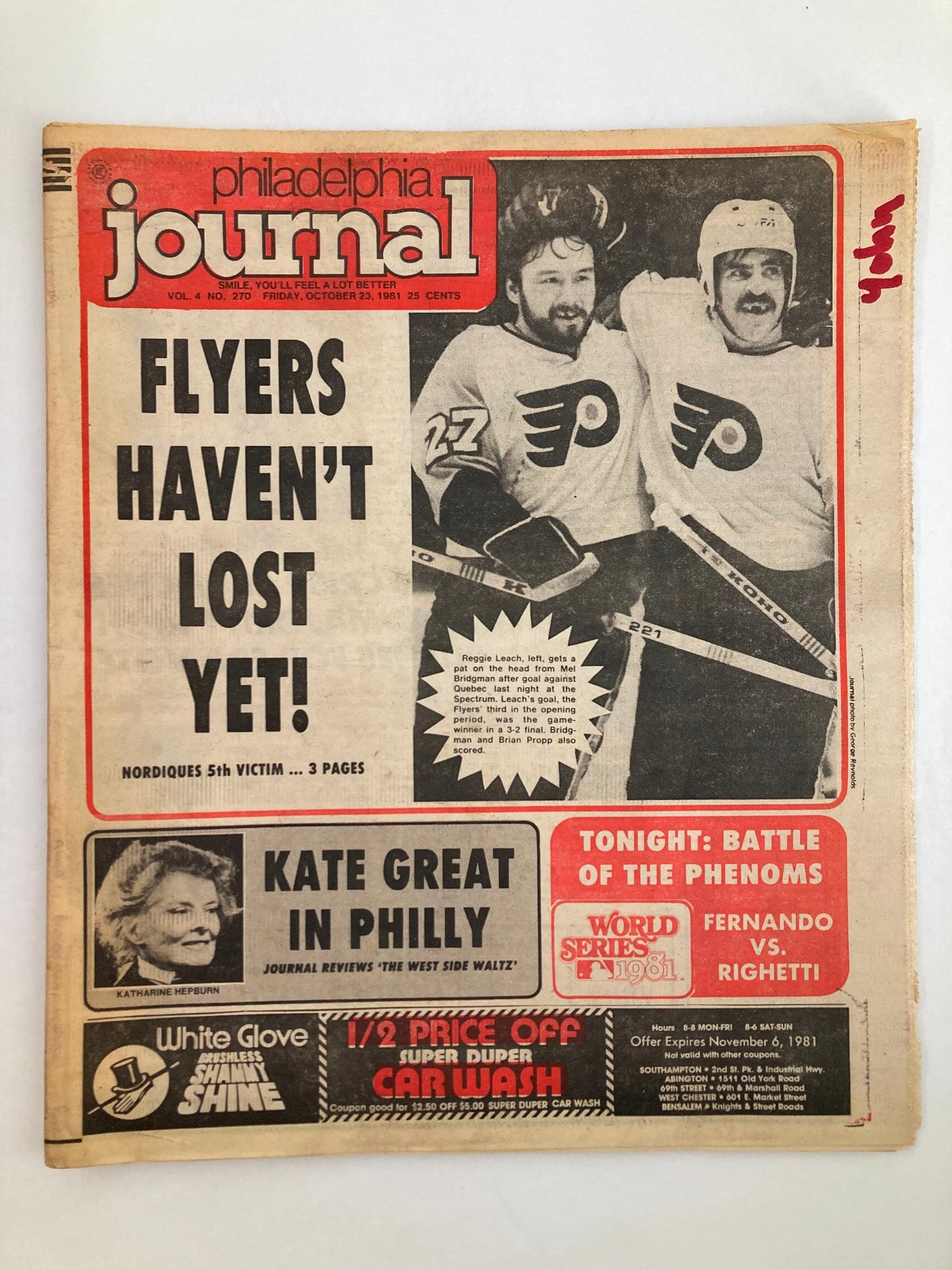 Philadelphia Journal Tabloid October 23 1981 NHL Flyers Reggie Leach & Bridgman