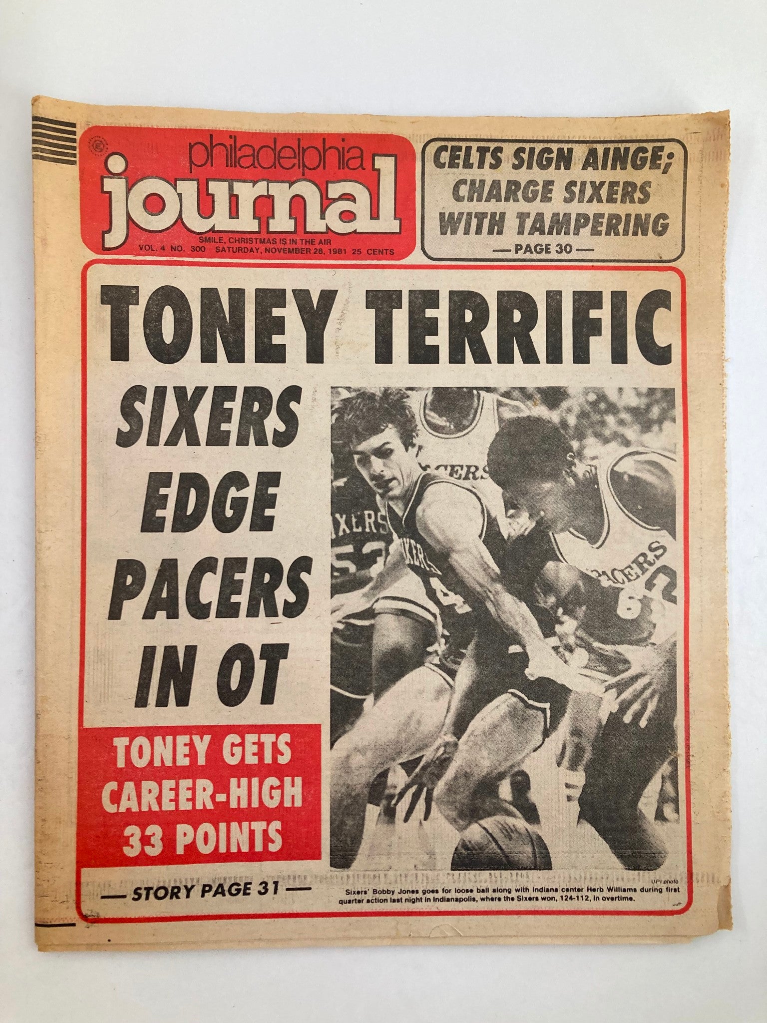 Philadelphia Journal Tabloid November 28 1981 Vol 4 #300 NBA Sixers' Bobby Jones