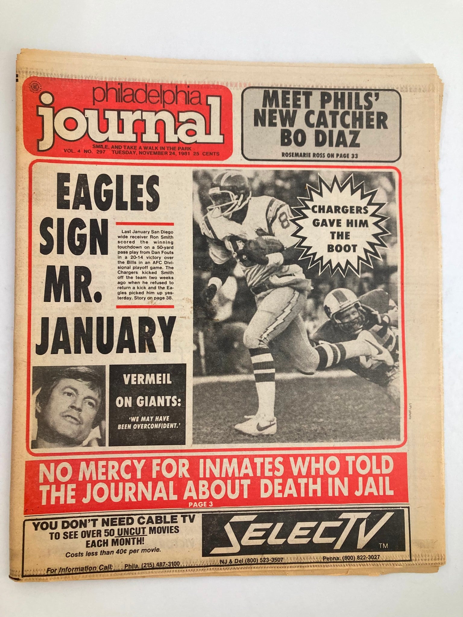 Philadelphia Journal Tabloid November 24 1981 Vol 4 #297 NFL Eagles Ron Smith