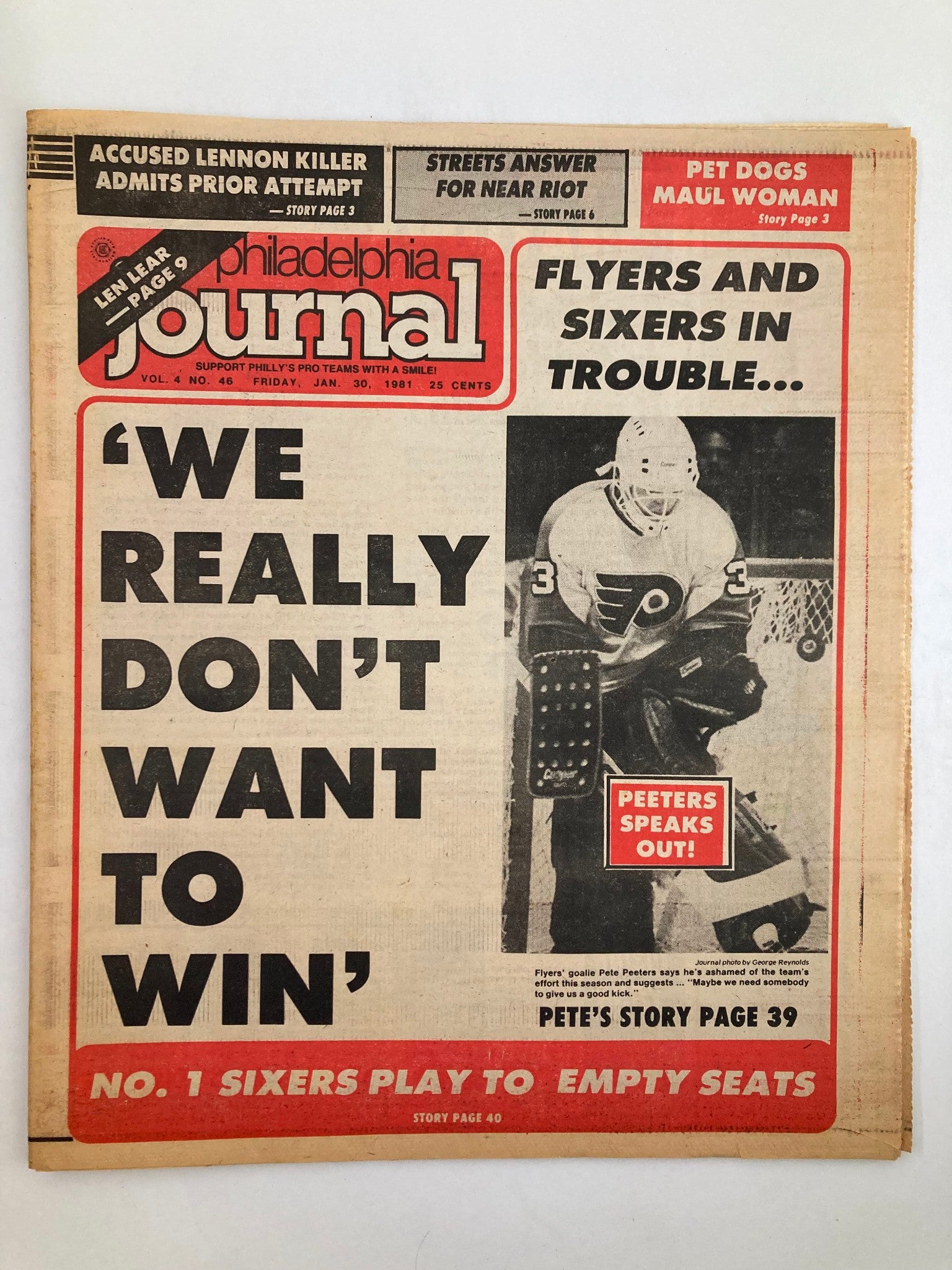 Philadelphia Journal Tabloid January 30 1981 Vol 4 #46 NHL Flyers Pete Peeters