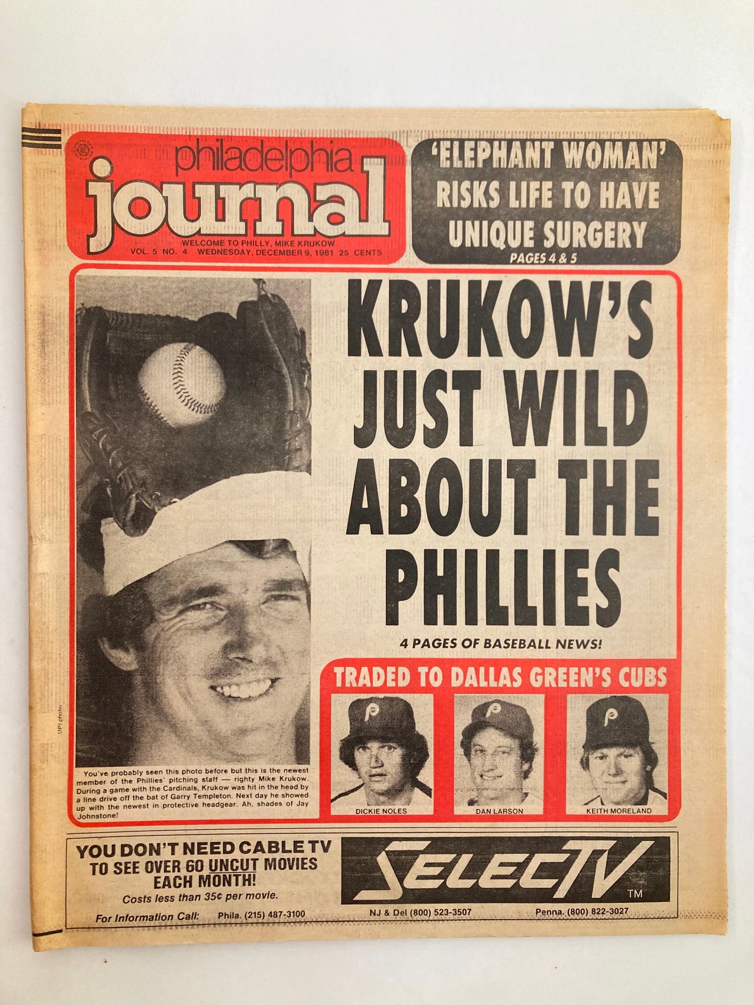 Philadelphia Journal Tabloid December 9 1981 Vol 5 #4 MLB Phillies Mike Krukow