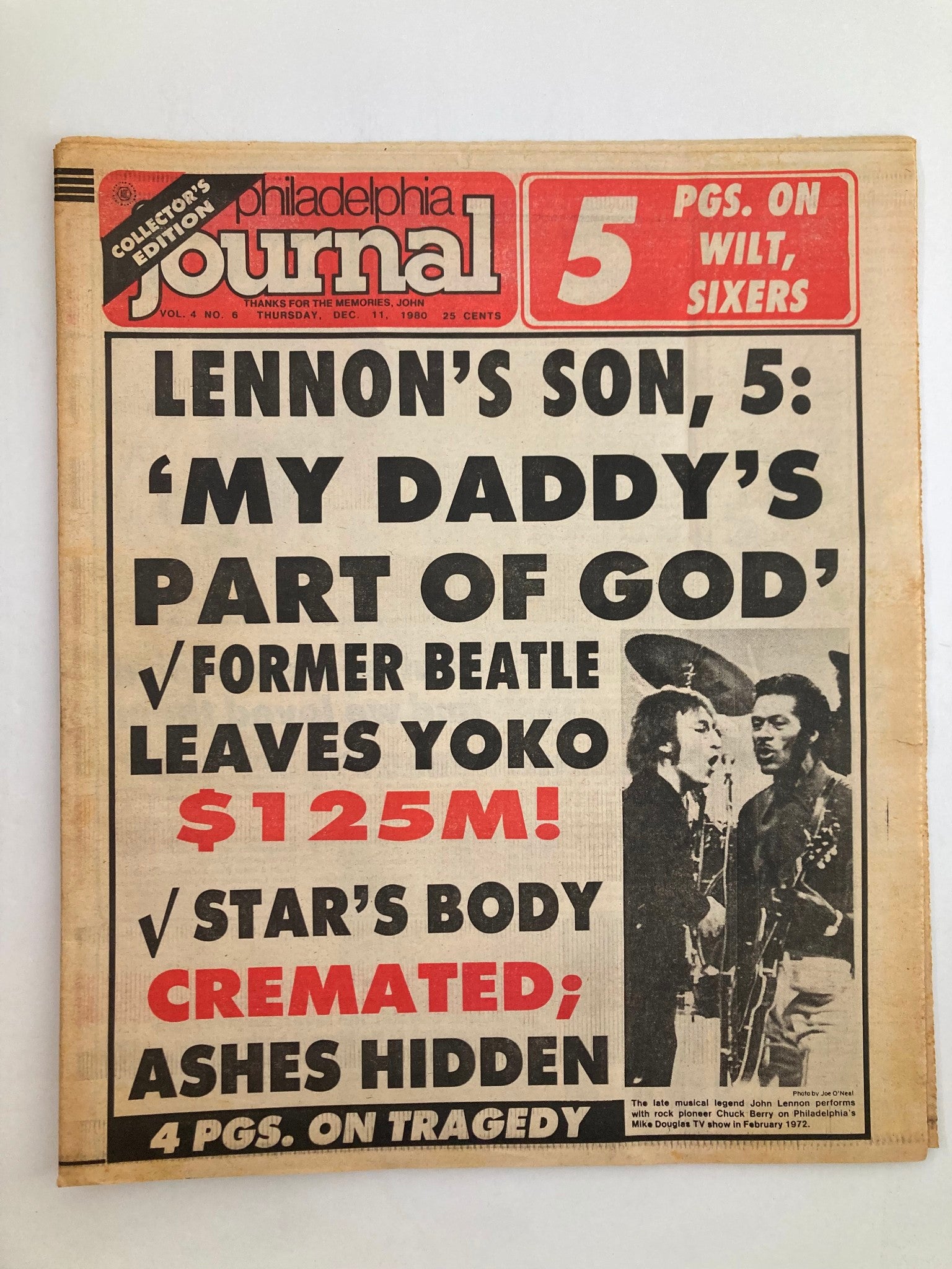 Philadelphia Journal Tabloid December 11 1980 Vol 4 #6 John Lennon & Chuck Berry