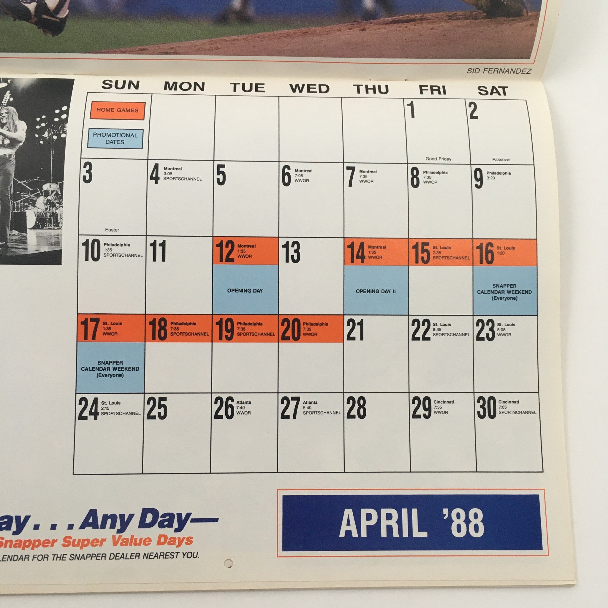 1988 New York Mets Calendar Shea Stadium Wally Backman, Mookie Wilson and Team