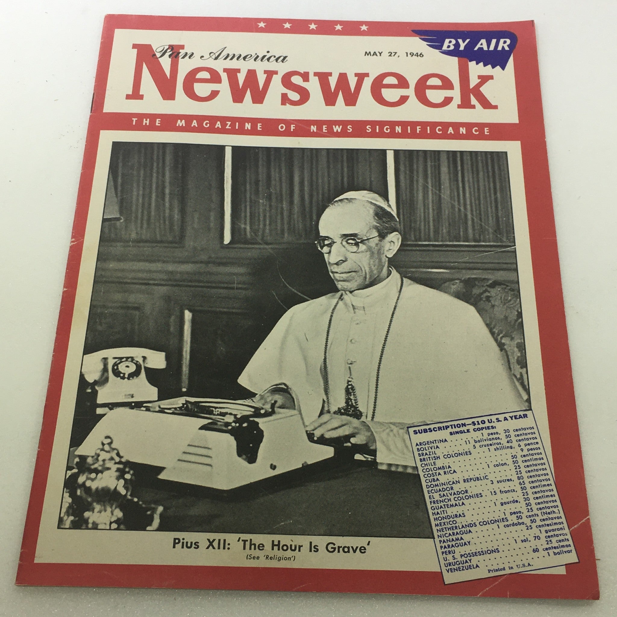 VTG Newsweek Magazine May 27 1946 - Pope Pius XII Pan America by Air No Label