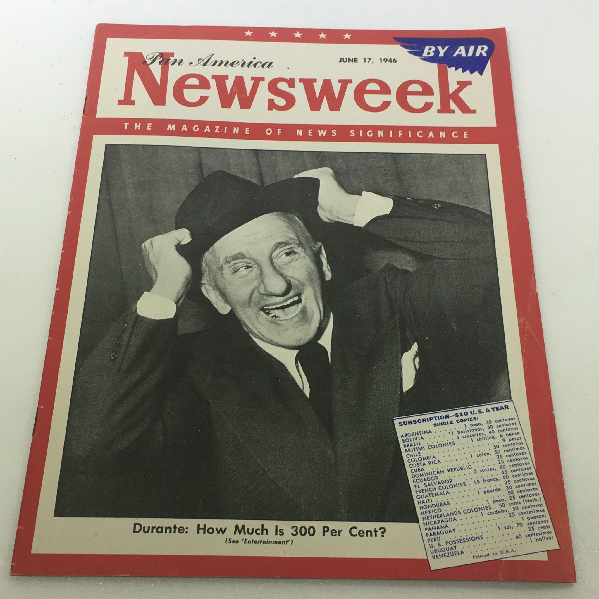 VTG Newsweek Magazine June 17 1946 Jimmy Durante Pan America By Air No Label