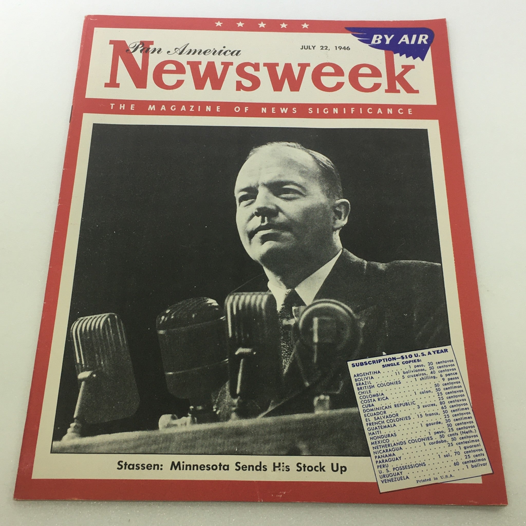 VTG Newsweek Magazine July 22 1946 Harold Stassen Pan America by Air No Label