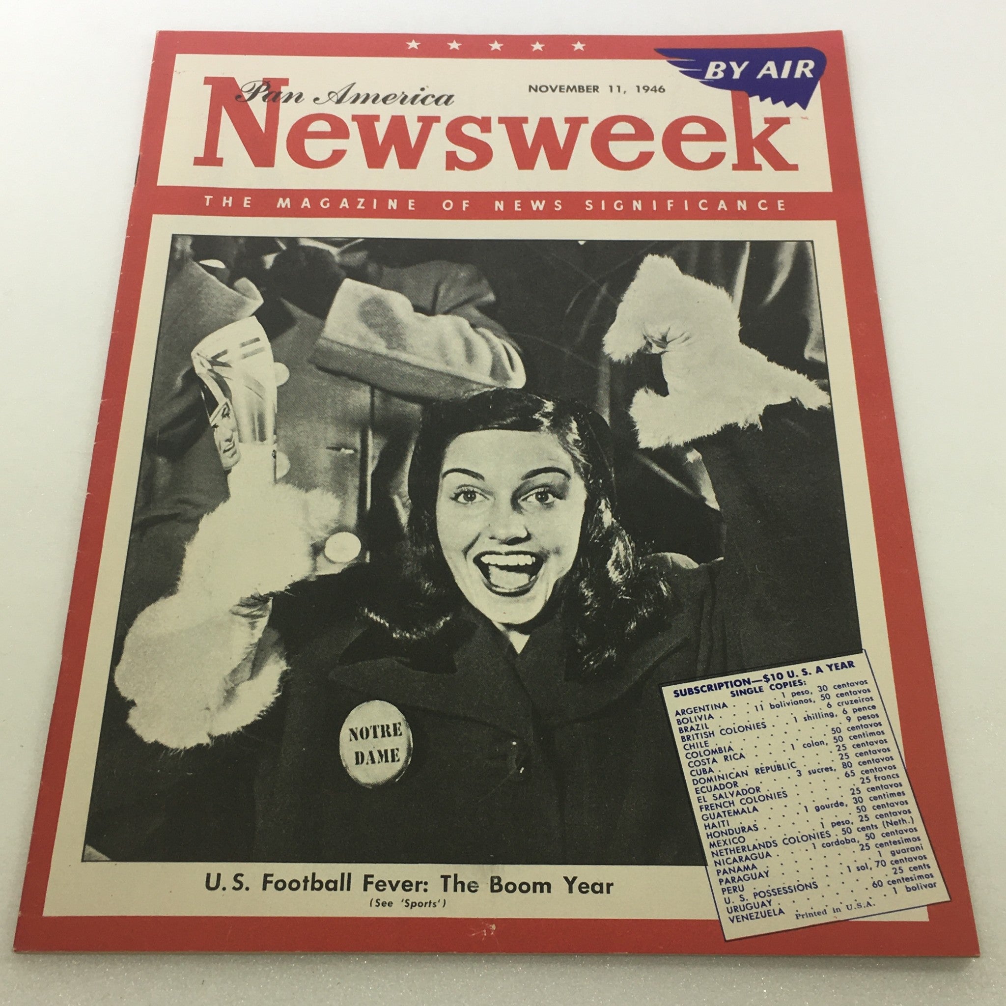 VTG Newsweek Magazine November 11 1946 U.S. Football Fever Pan America By Air