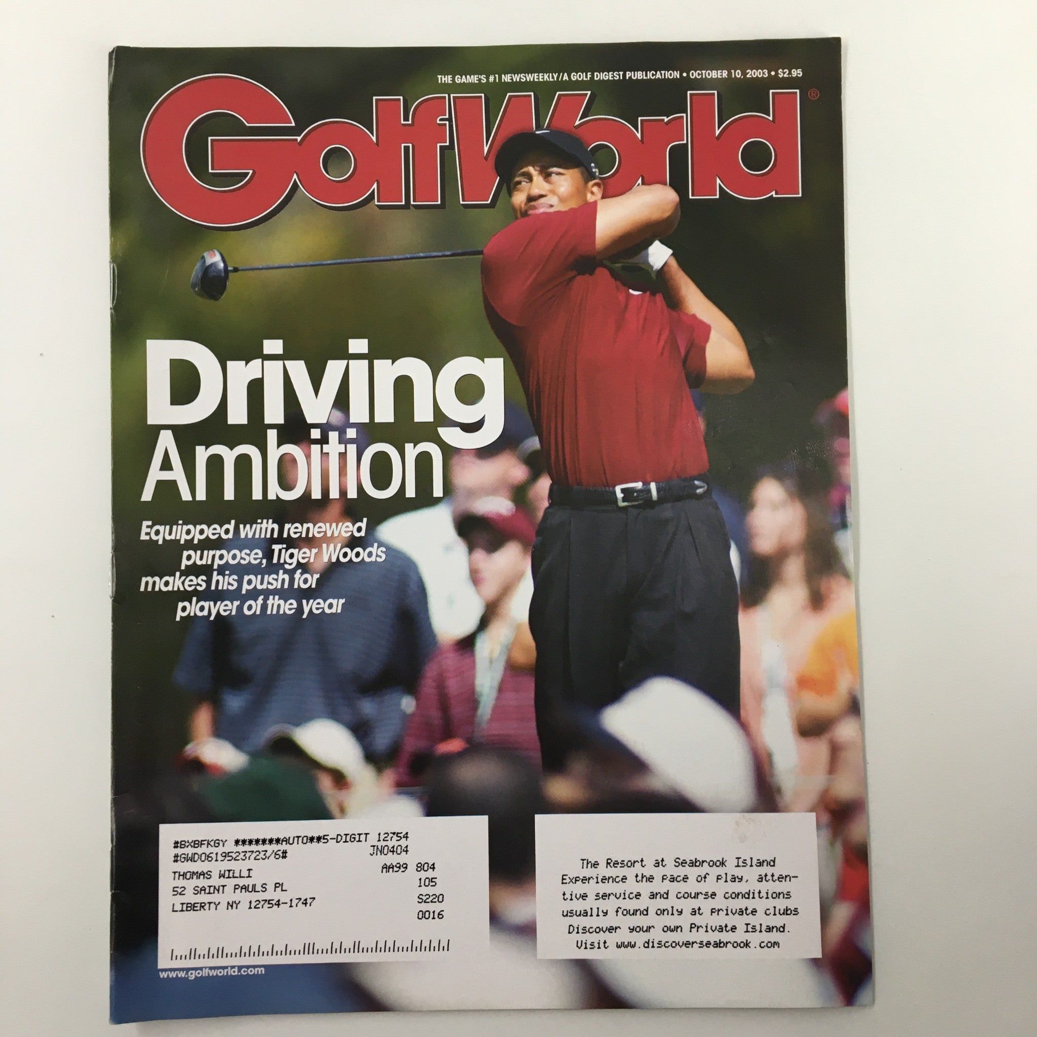 Golf World Magazine October 10 2003 Tiger Woods in Driving Ambition