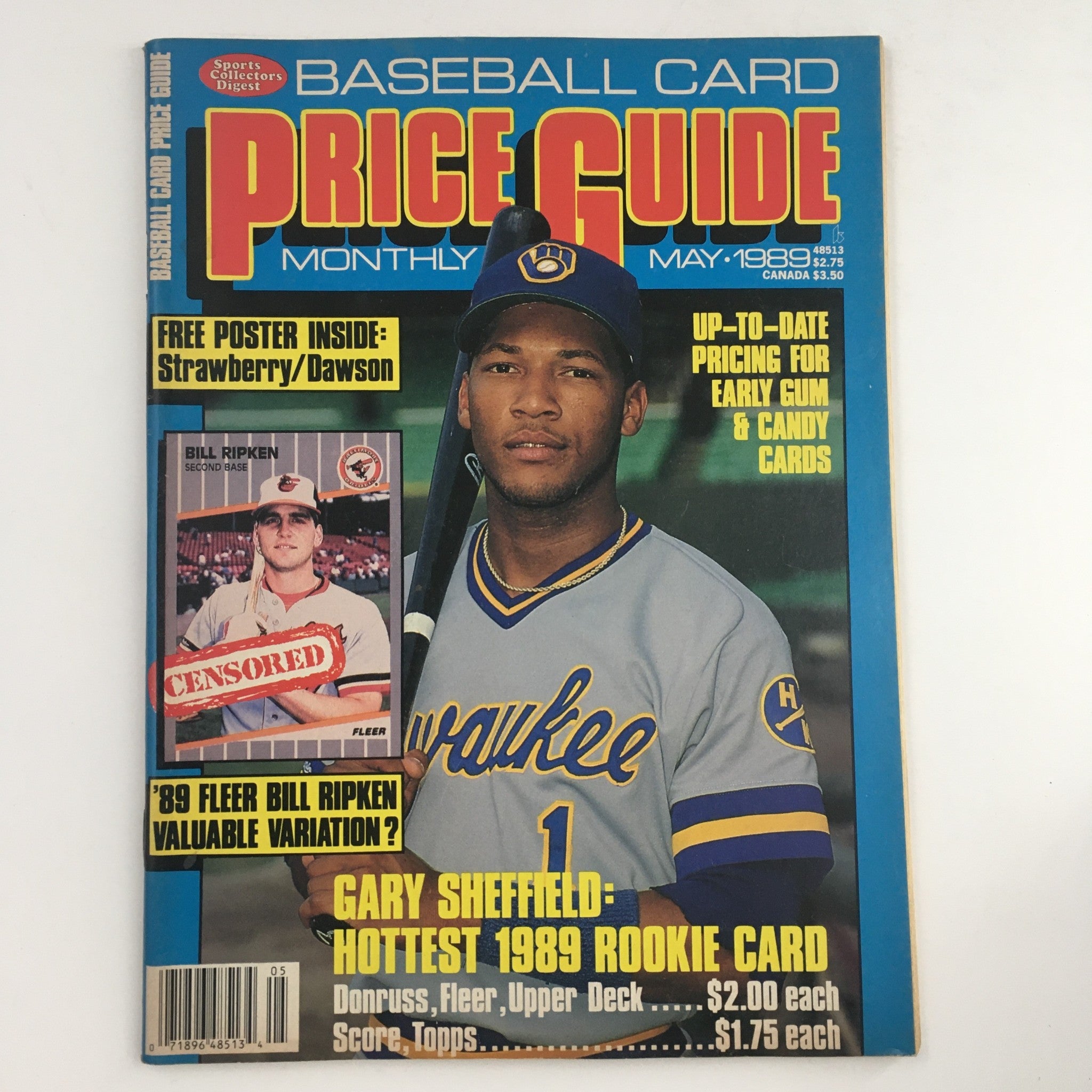 Baseball Card Monthly May 1989 Price Guide Gary Sheffield, Bill Ripken, No Label